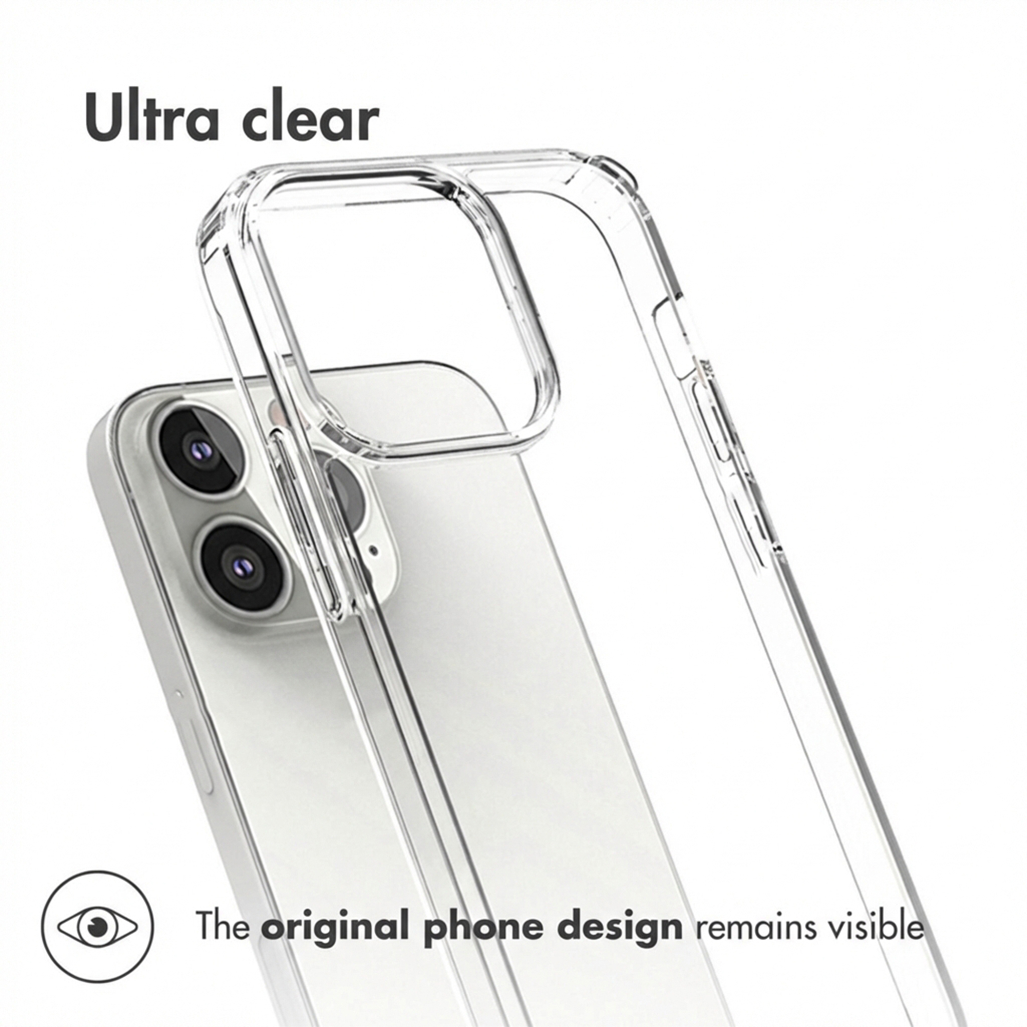 Custodia trasparente su uno smartphone con tre fotocamere.