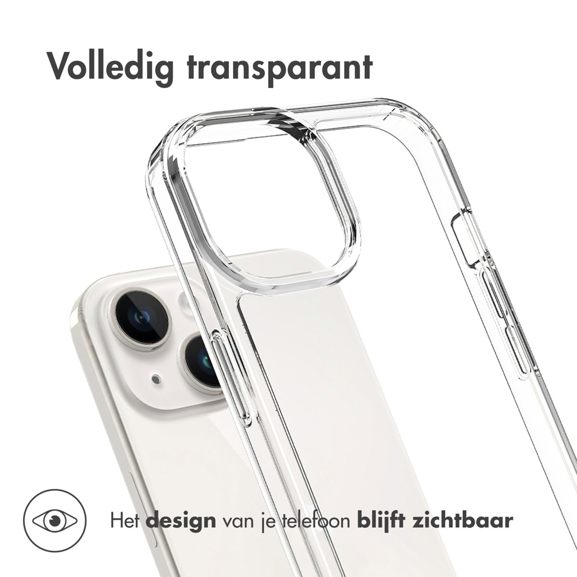 Transparent phone case showcasing the camera module of a white smartphone.
