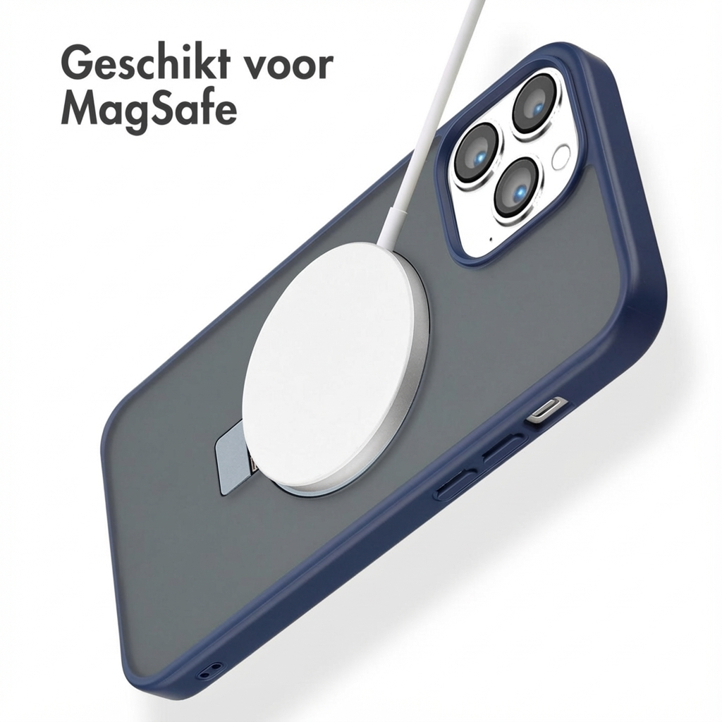 Una cover scura per telefono con caricabatterie MagSafe e cavo.