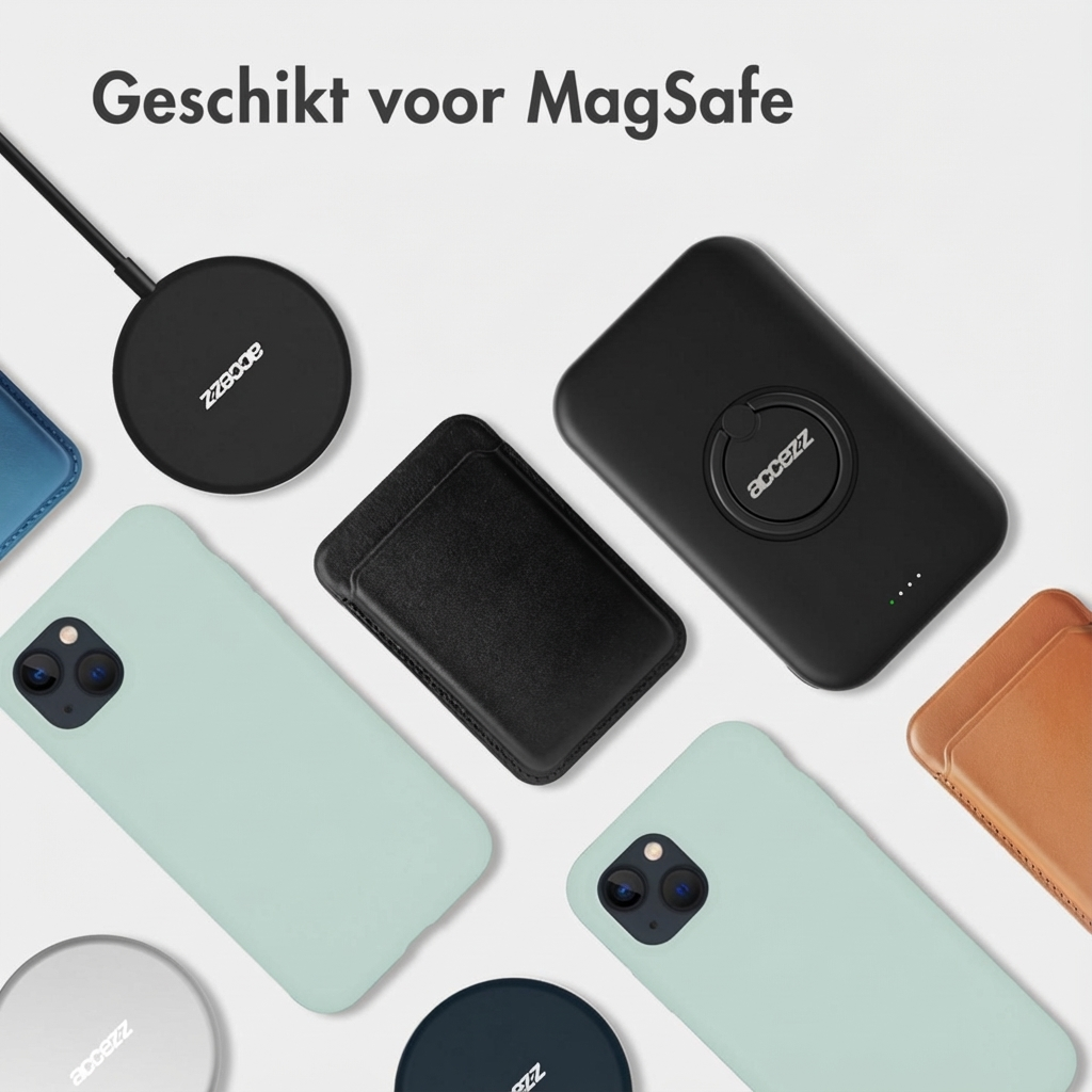 Accessori compatibili MagSafe: caricabatterie, custodia, porta carte.