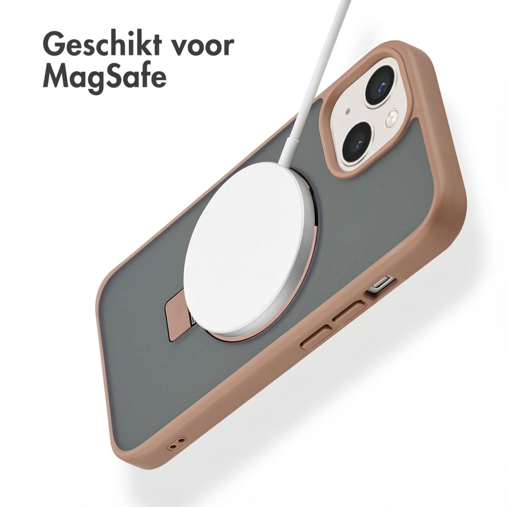 A phone with a MagSafe charger, text reads "Geschikt voor MagSafe".