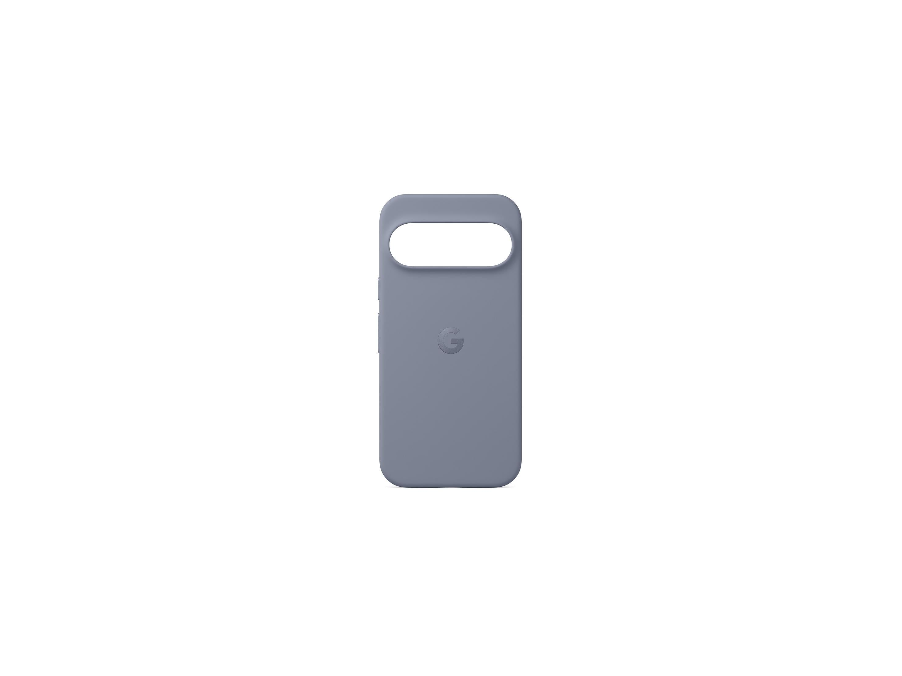 Cover grigia per telefono con logo Google su sfondo bianco.
