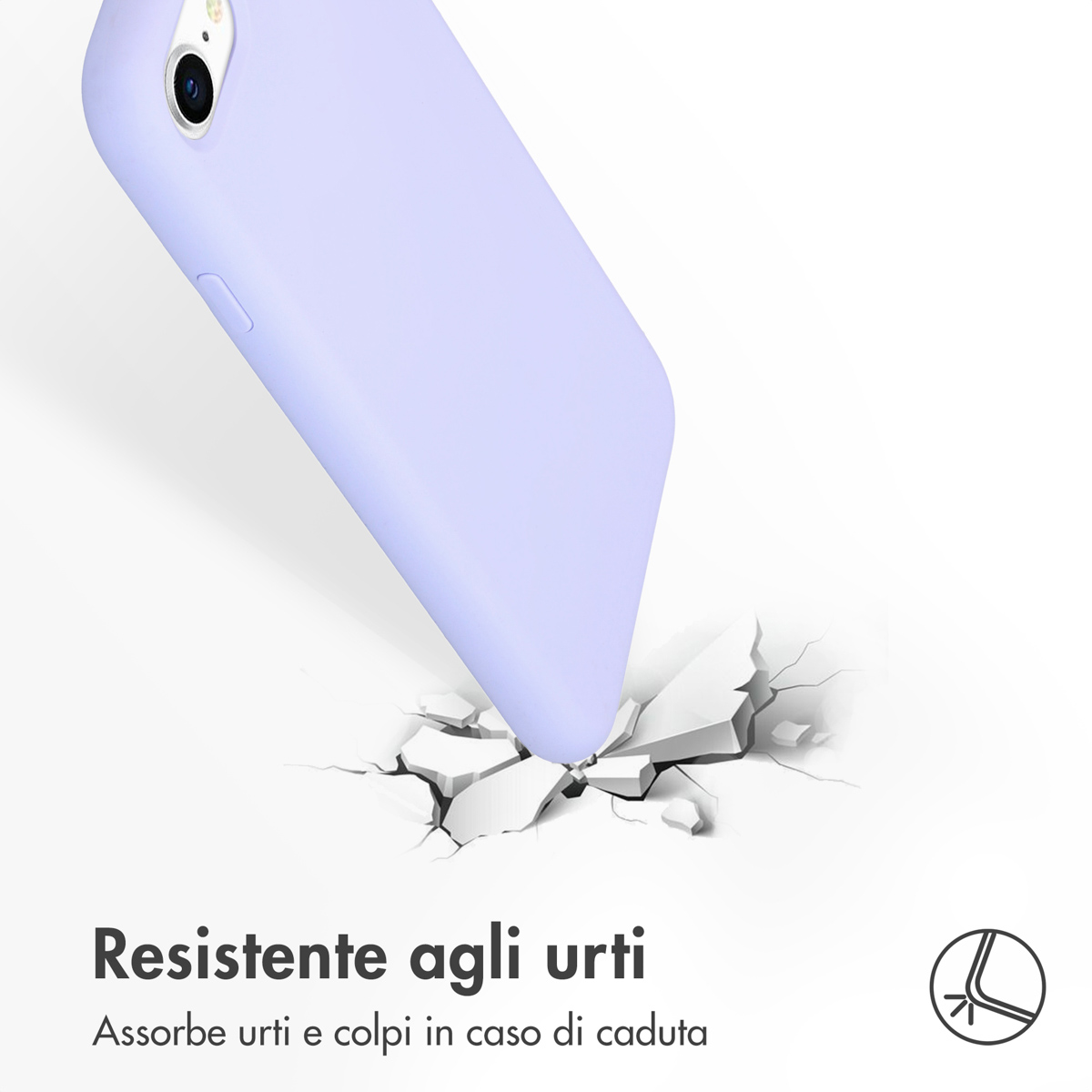 Una cover viola per telefono cade e frantuma il terreno. Resistente.