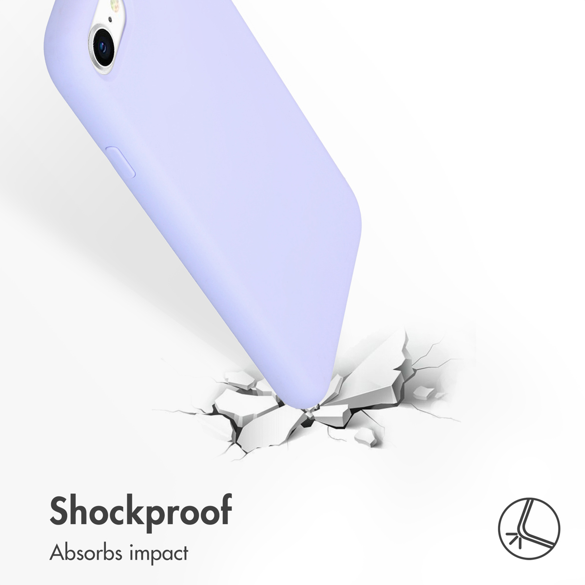 Una cover viola per telefono sfonda una superficie bianca.