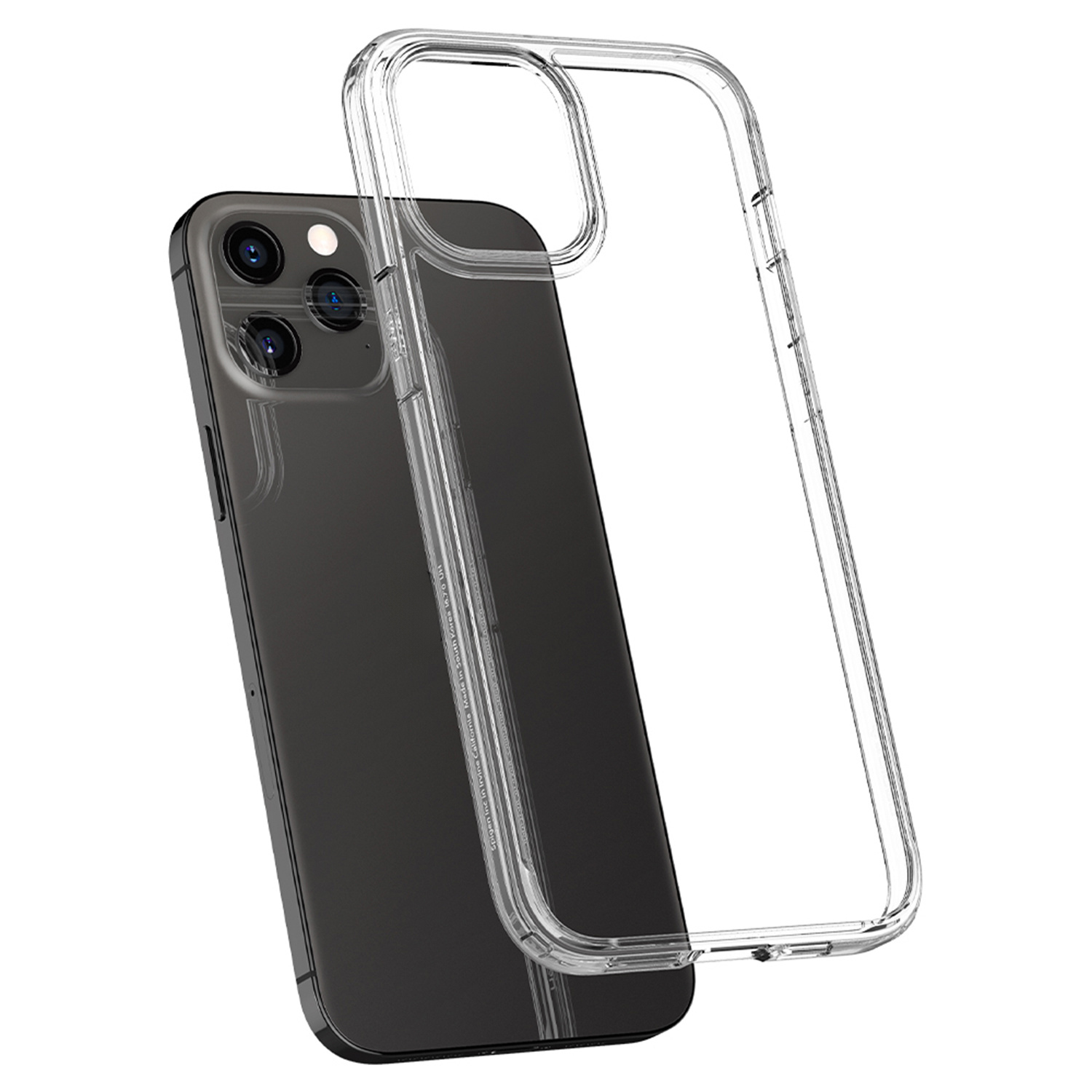 Czarny smartfon obok przezroczystego etui ochronnego.