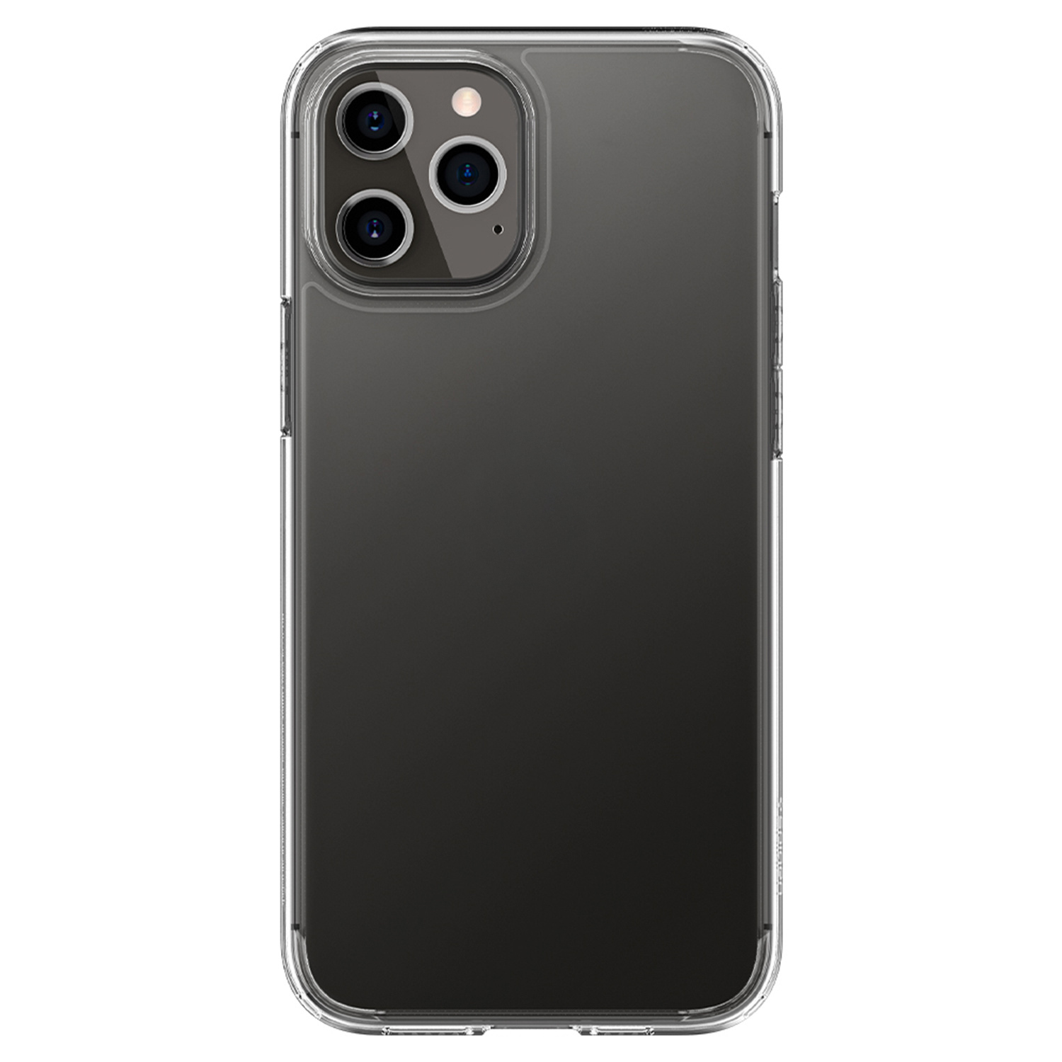 Tył przezroczystego etui na iPhone z trzema obiektywami aparatu.