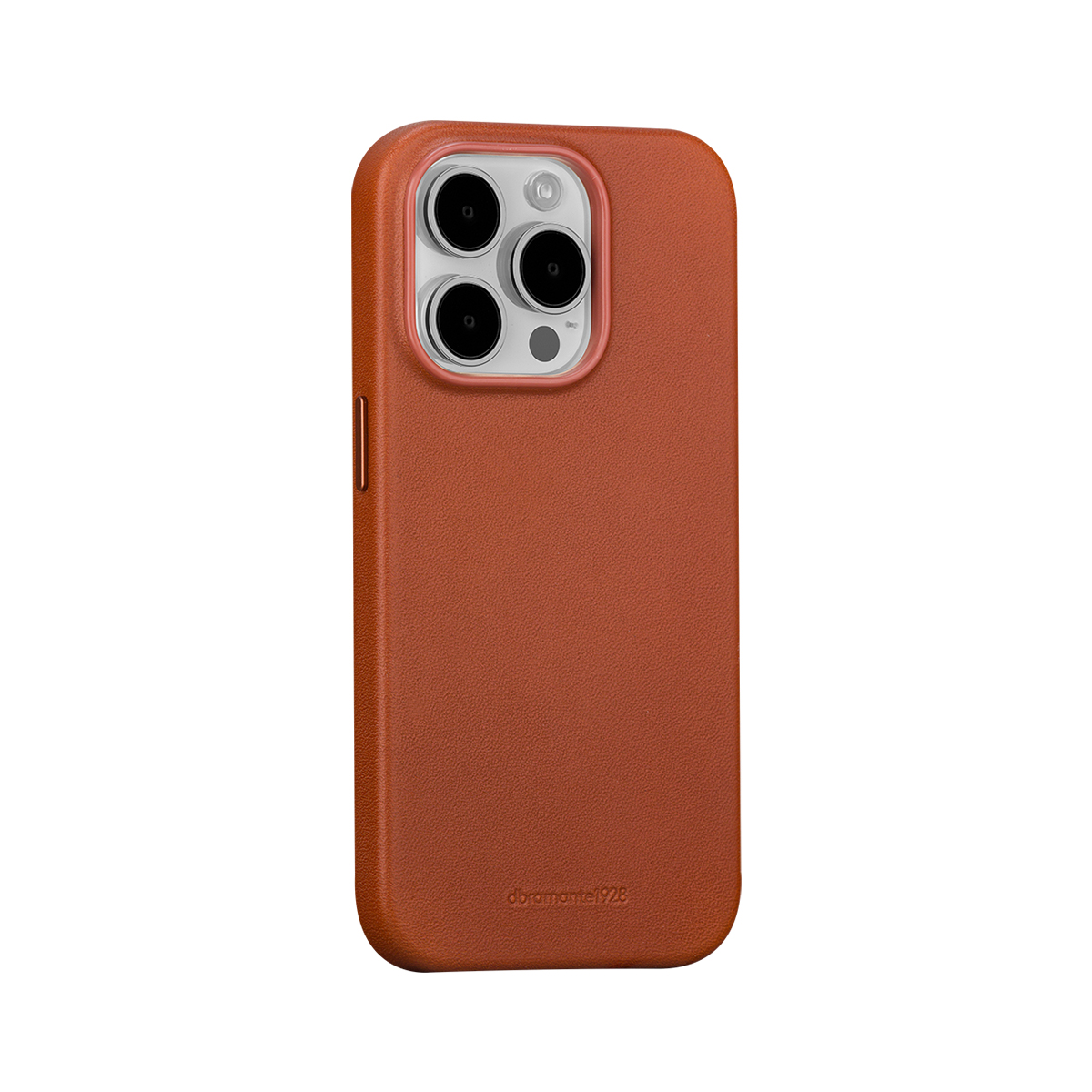 Una custodia per telefono in pelle marrone con modulo fotocamera posteriore.