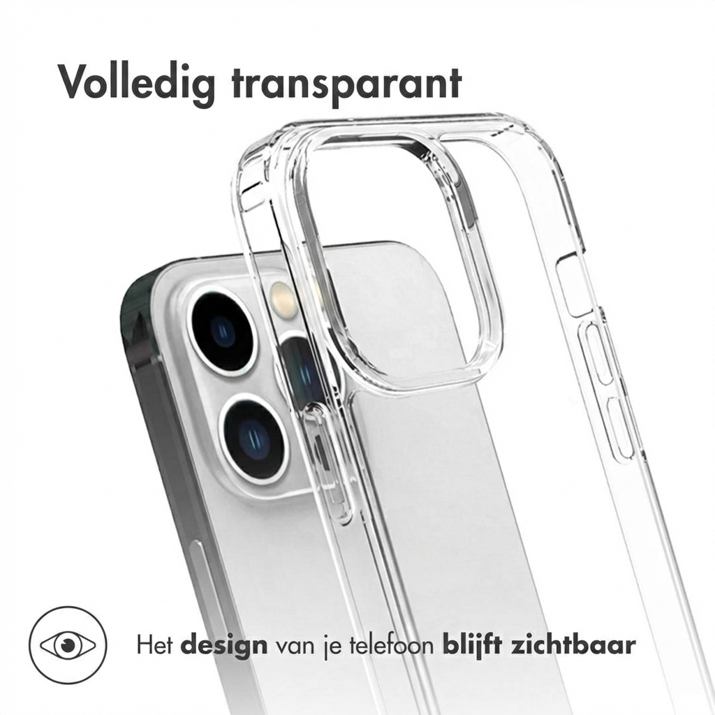 Una custodia trasparente per telefono su uno smartphone con tre fotocamere.