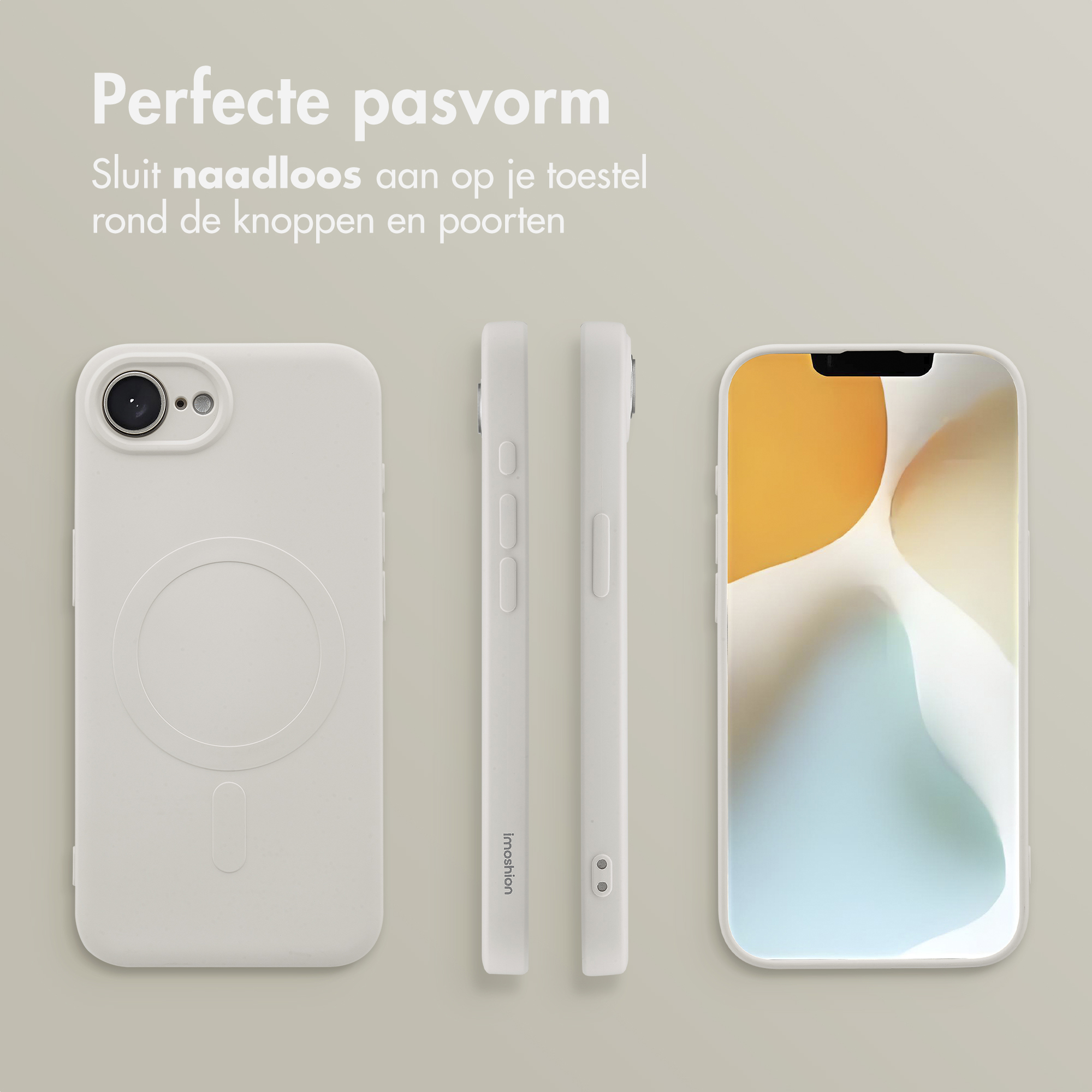 Un set di custodie per telefono bianche con un telefono, che mostra una vestibilità perfetta.