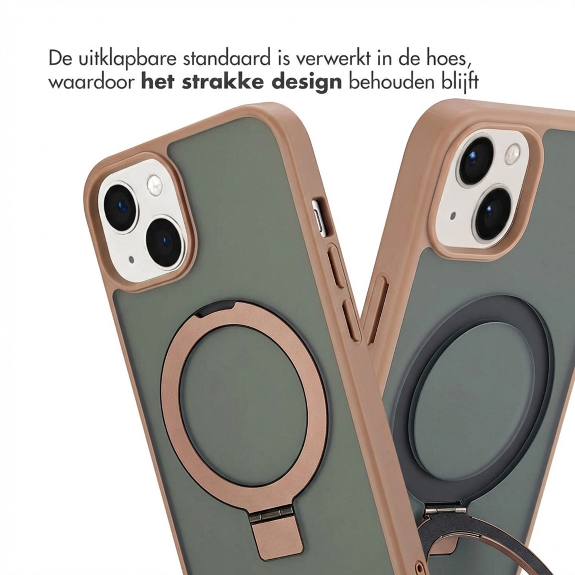 Due cover per cellulare verdi e rosa con anello di supporto integrato.