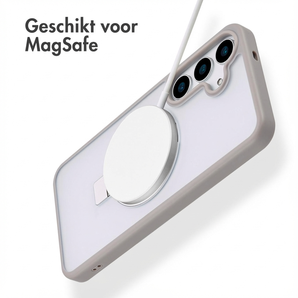 Custodia grigia per telefono con caricabatterie MagSafe e modulo.