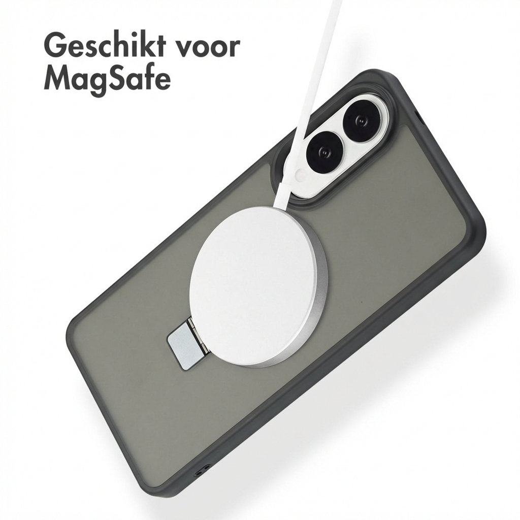 Uno smartphone con caricatore MagSafe sul retro.