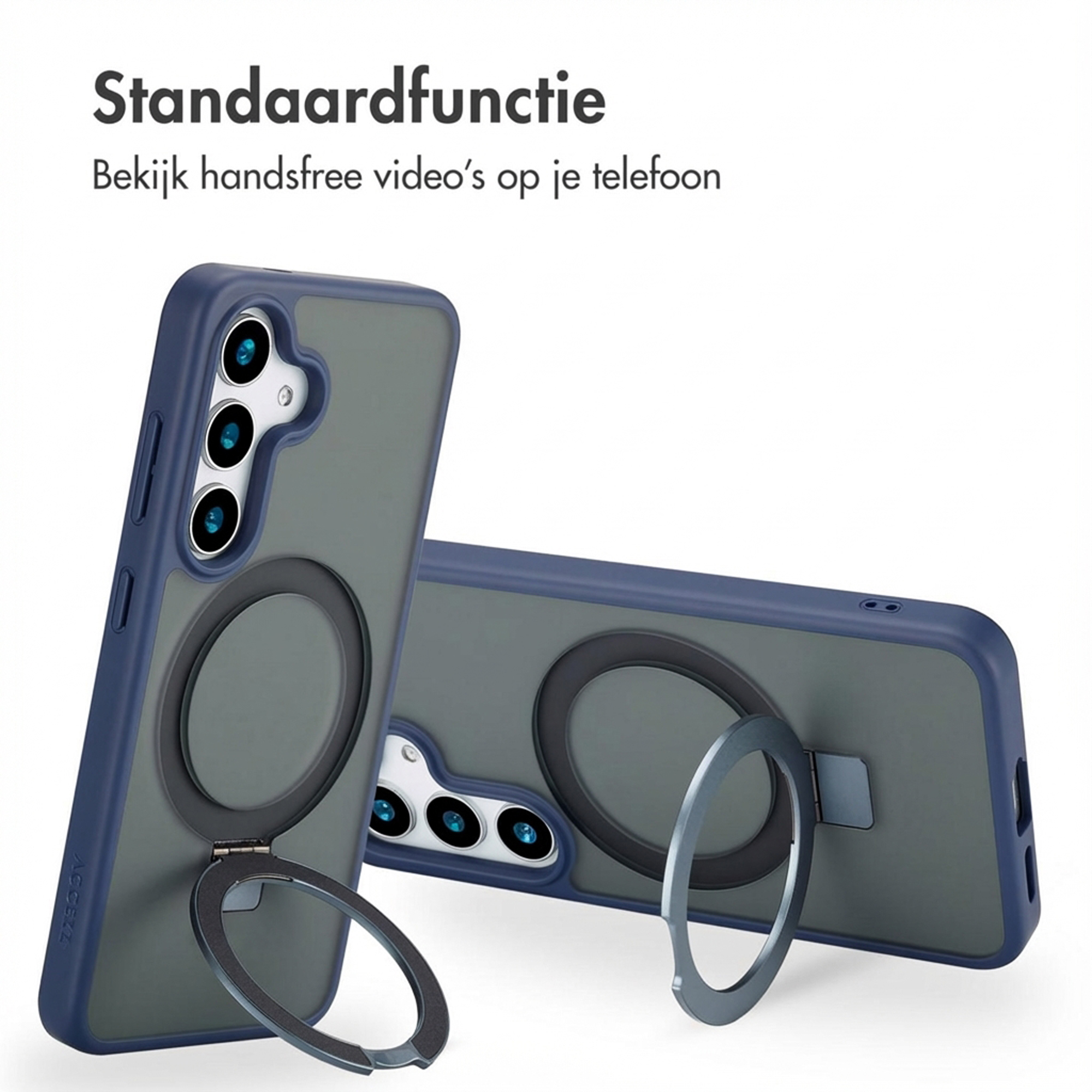 Custodia blu per telefono con anello porta anello e protezione fotocamera.