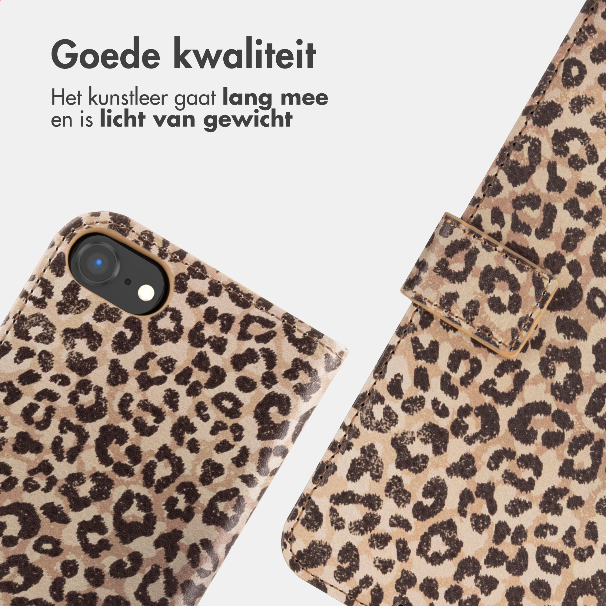 Una custodia per telefono con stampa leopardata, che mostra una fotocamera.