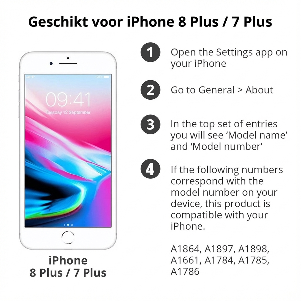 L'immagine mostra un iPhone 8 Plus/7 Plus e istruzioni per il controllo del modello.