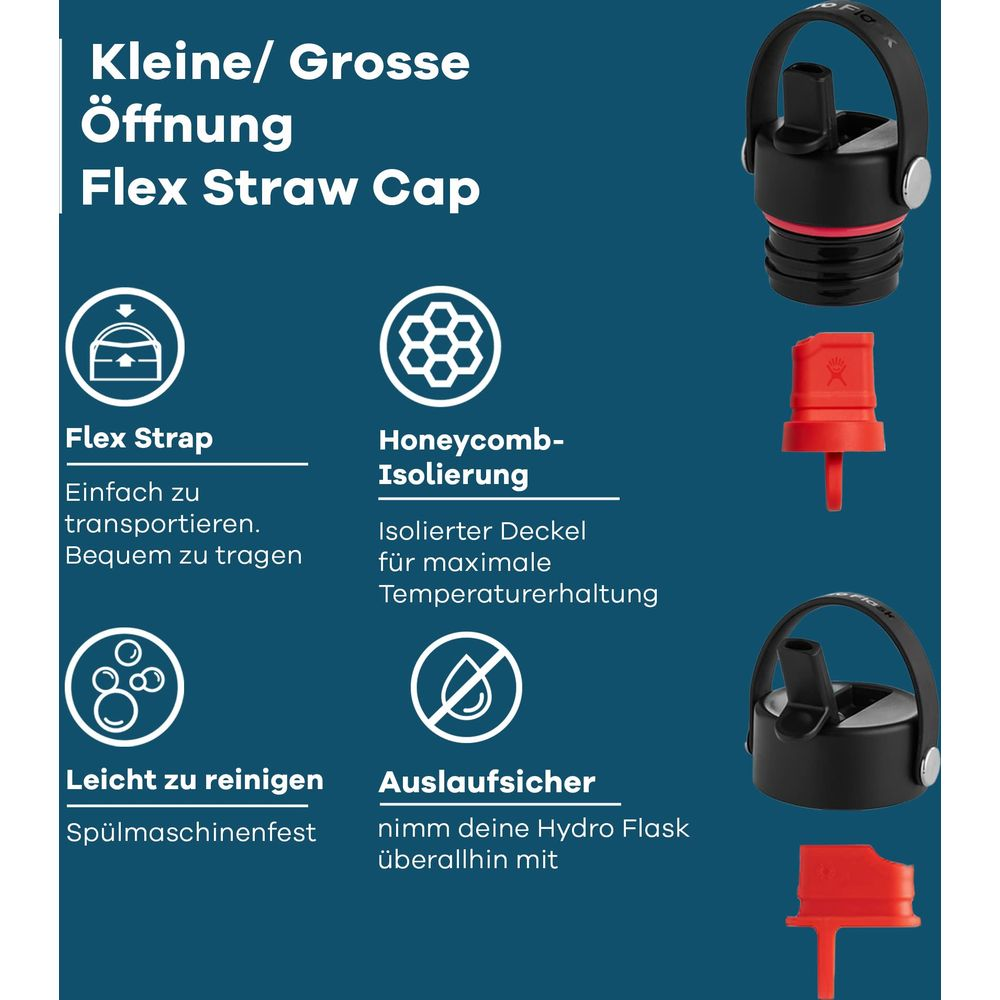 Hydro Flask Flex Straw Cap: Flex Strap, Honeycomb-Isolierung, Leicht zu reinigen, Auslaufsicher.