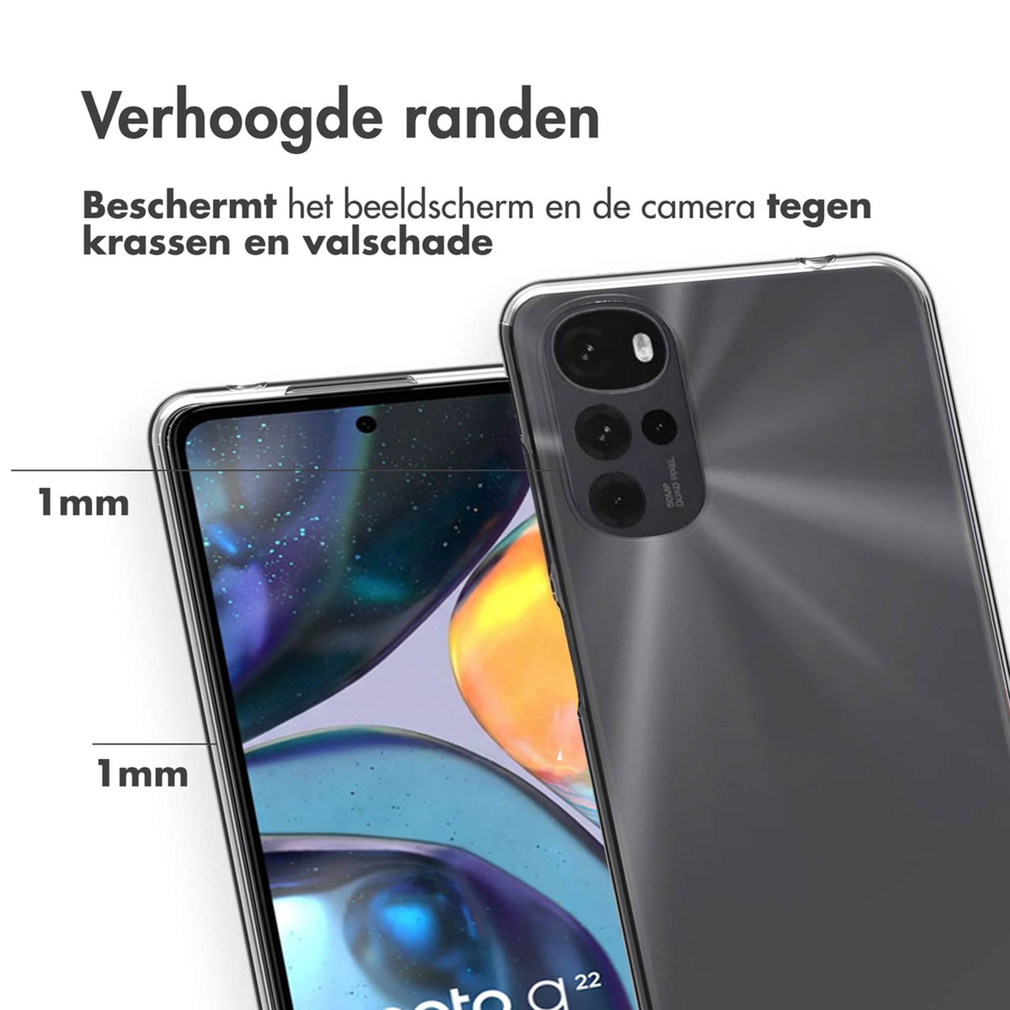 Przezroczyste etui na telefon chroni smartfon podwyższonymi krawędziami.