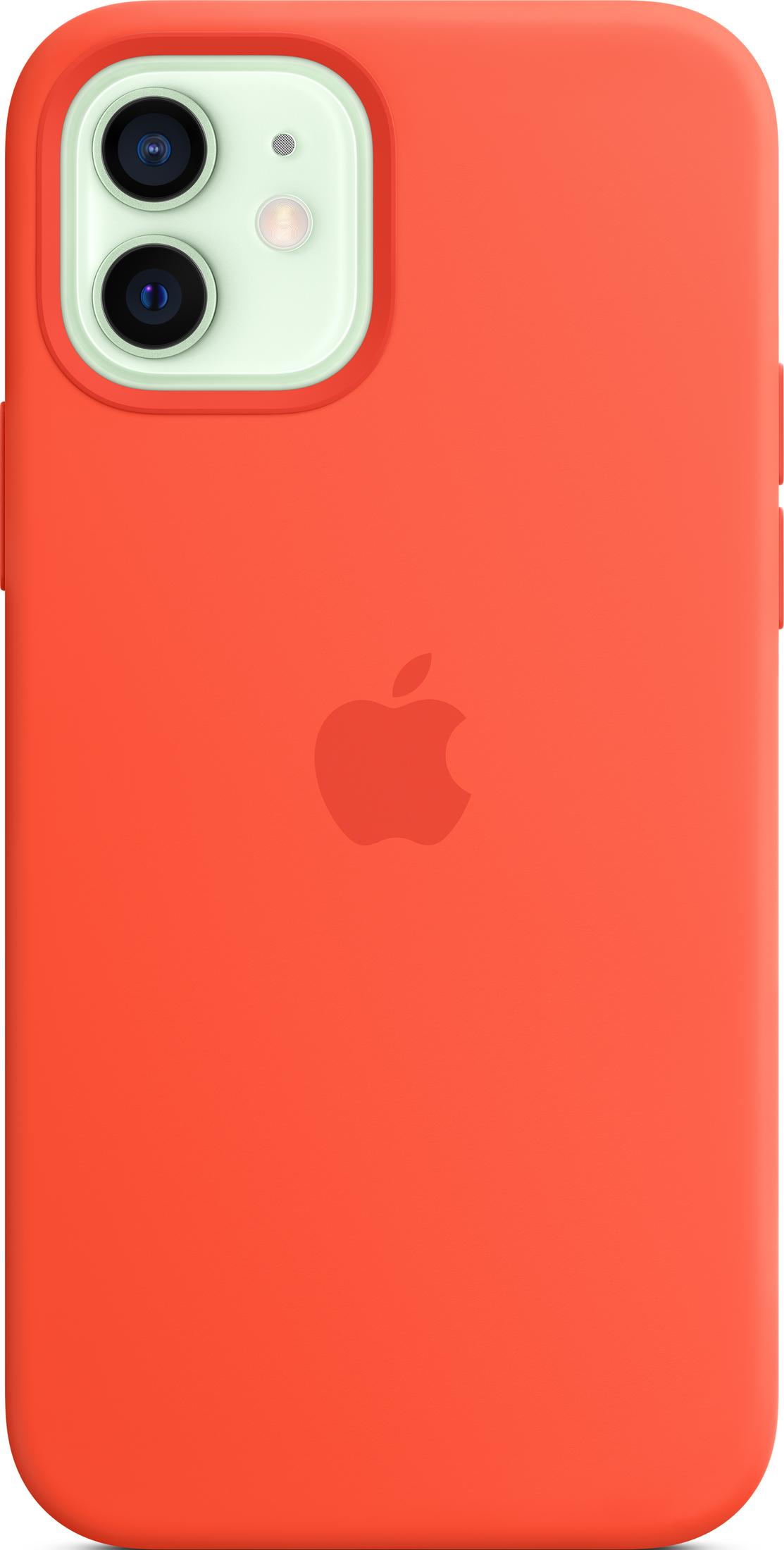 Red iPhone case with Apple logo and camera cutout.