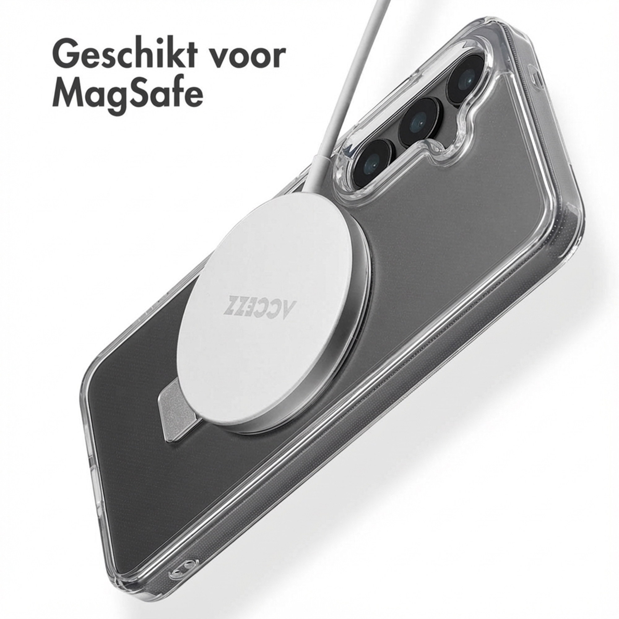 Custodia trasparente per telefono con caricatore MagSafe e cavo sul retro