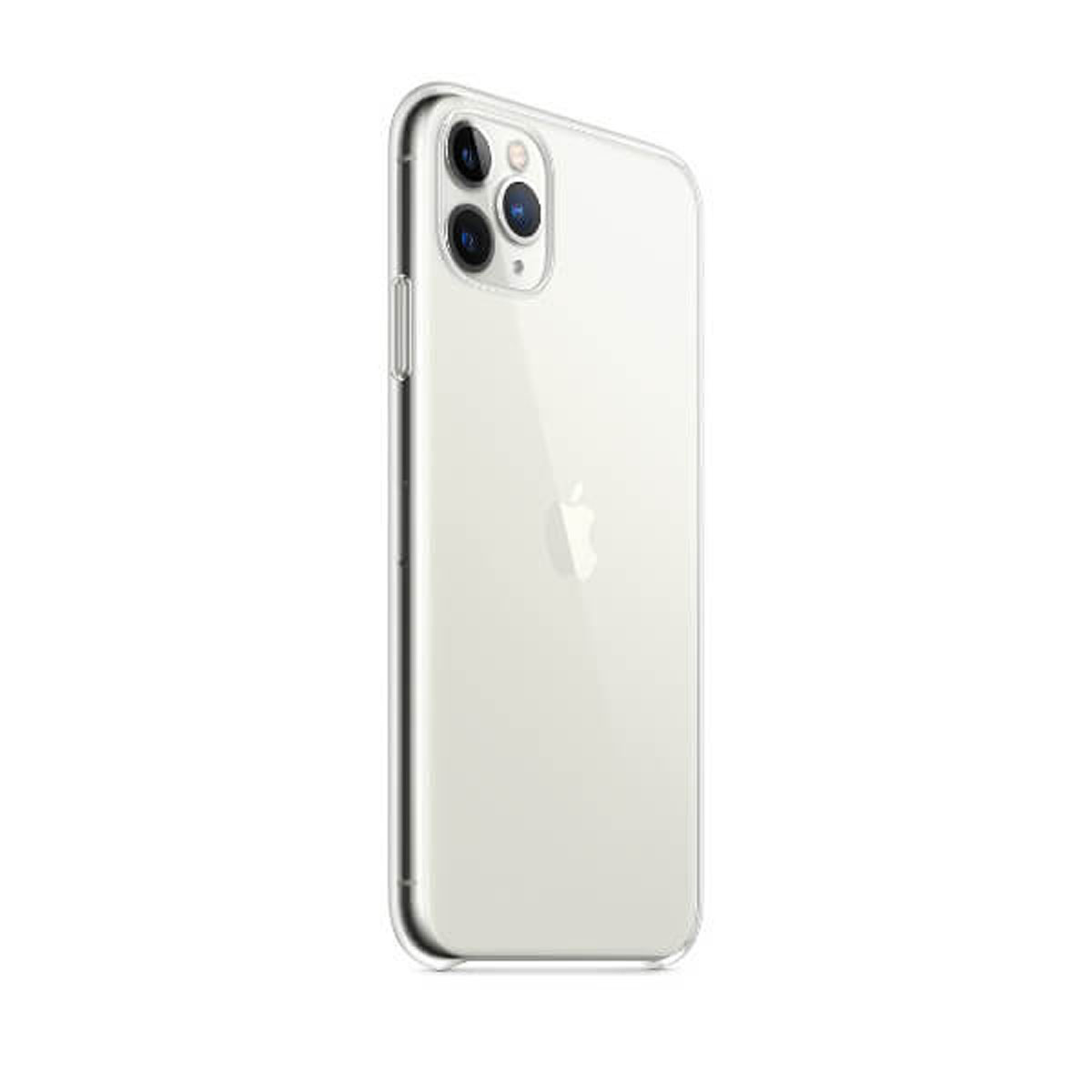 Un iPhone 11 Pro bianco con tre fotocamere disposte a quadrato sul retro.
