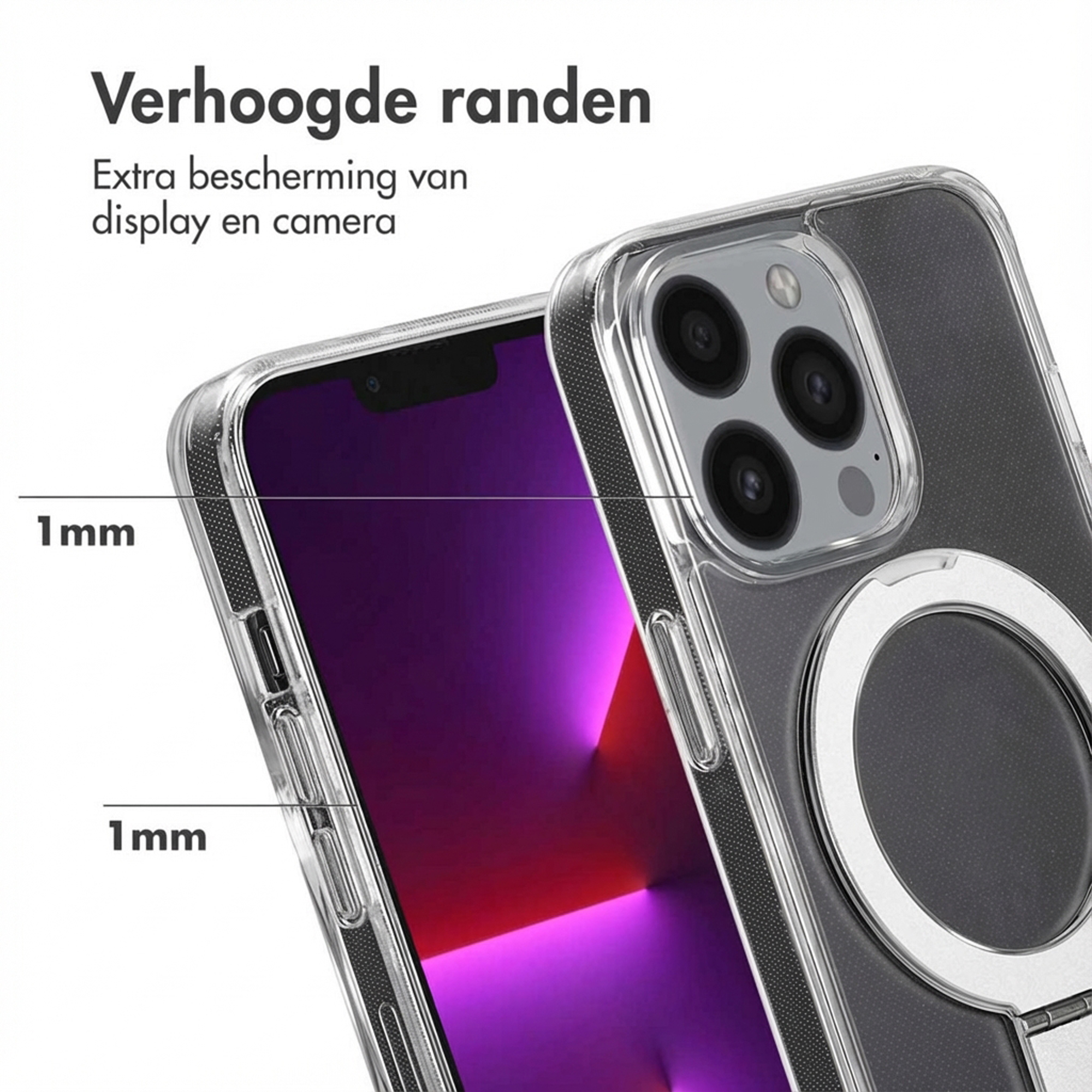 Transparente Hülle mit erhöhten Rändern für Kamera und Display.