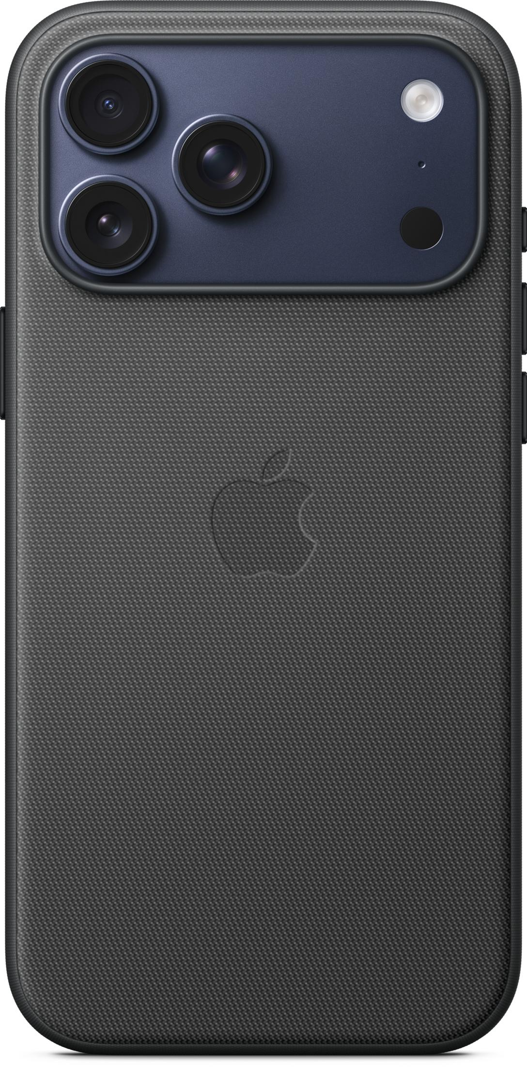 Retro di un iPhone Apple scuro con 3 fotocamere e logo Apple.