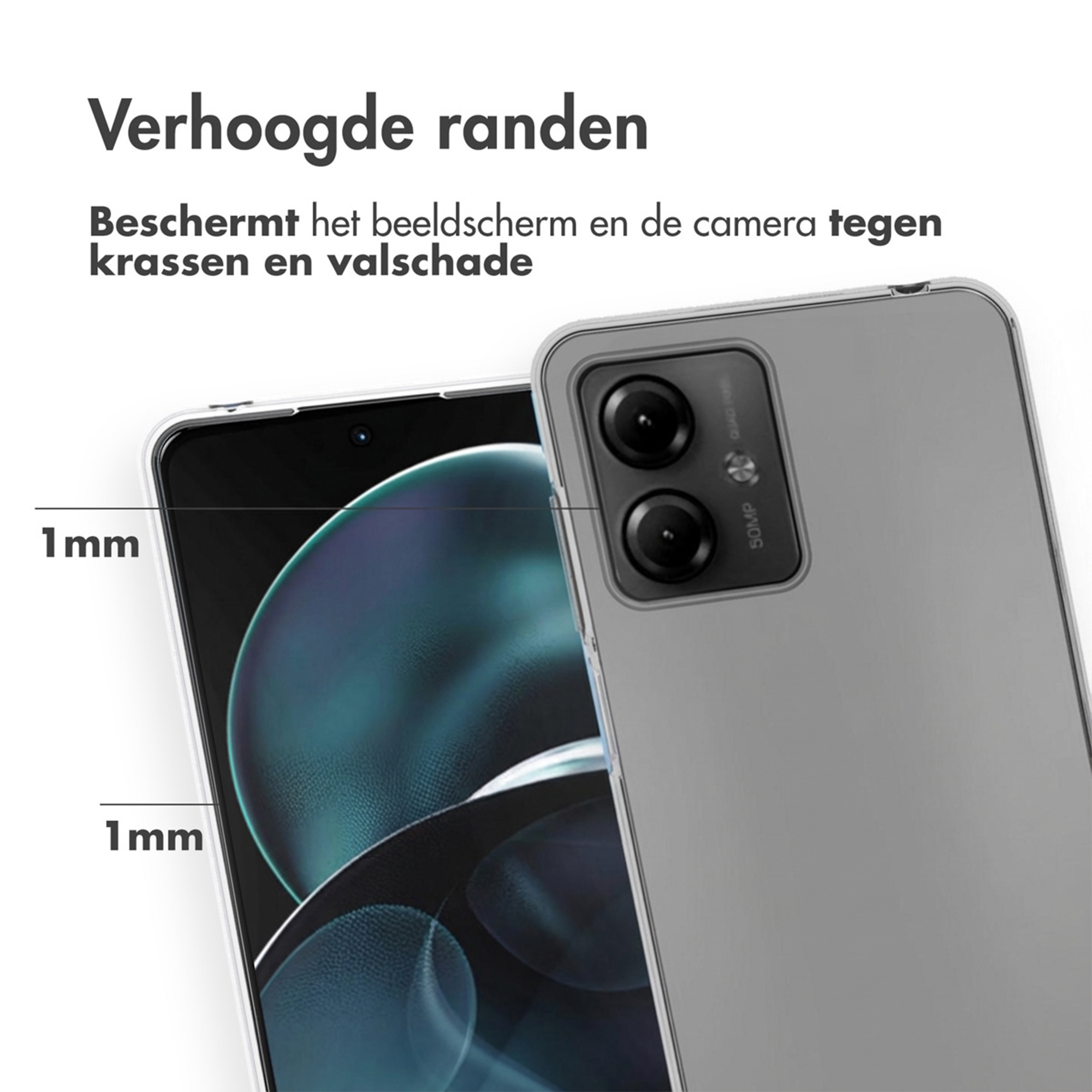 Custodia grigia per telefono con bordi rialzati che proteggono schermo e fotocamera.