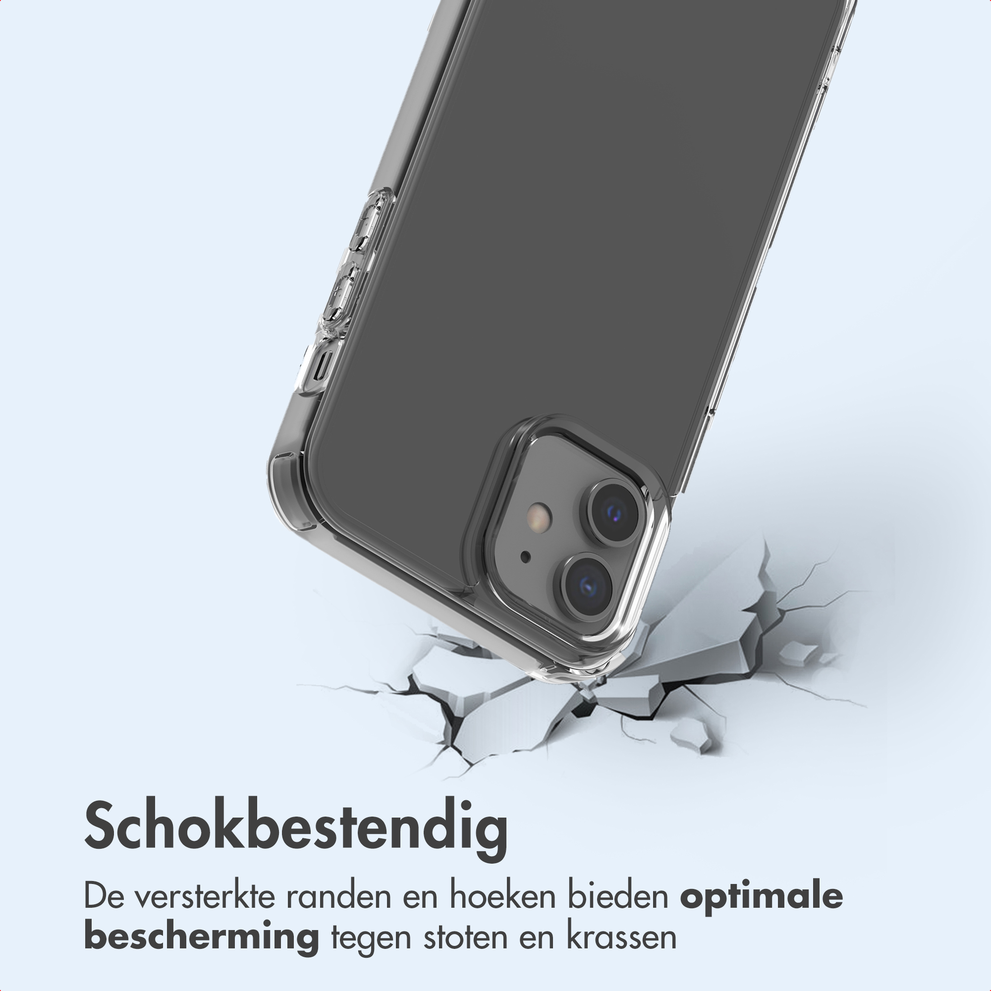 Ein transparentes Handyhülle schützt ein Handy vor Stößen auf zerbrochenem Boden.