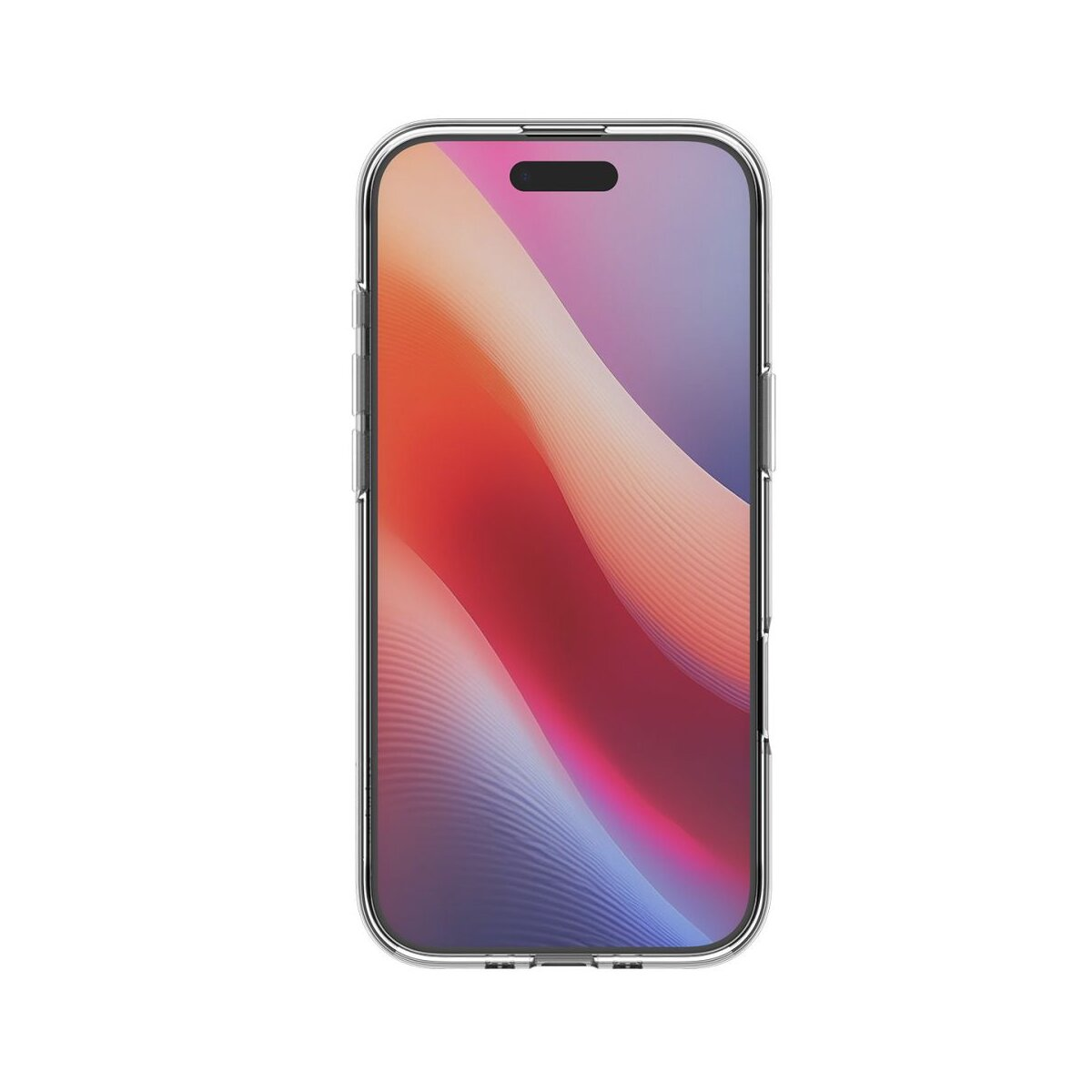 Una cover trasparente per smartphone con uno sfondo astratto colorato.