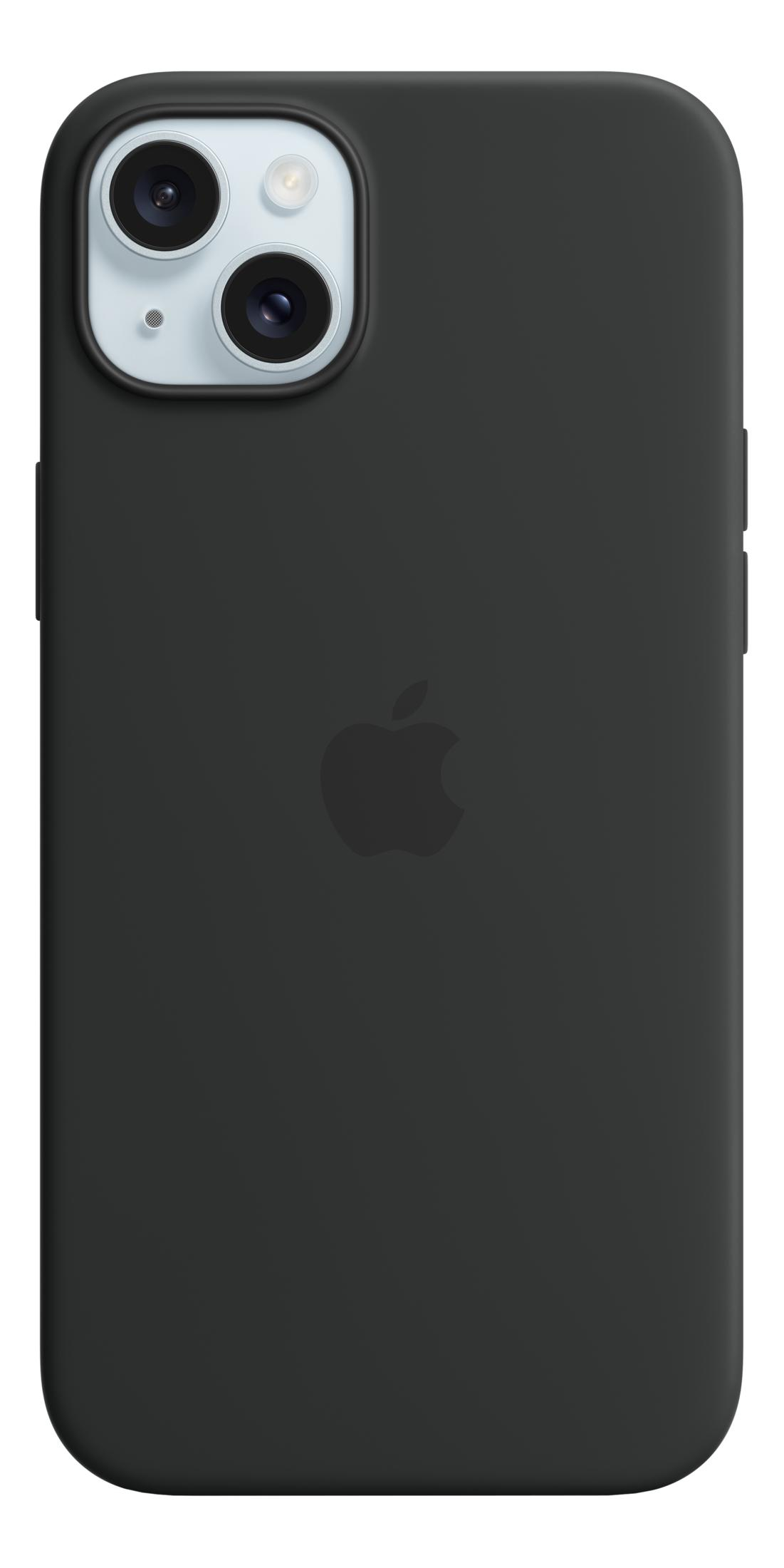 Funda negra para iPhone con logo de Apple y recorte de cámara.