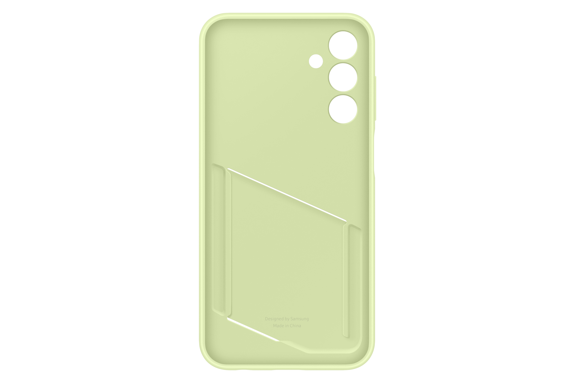 Custodia per telefono verde chiaro con slot per carte e ritaglio fotocamera.