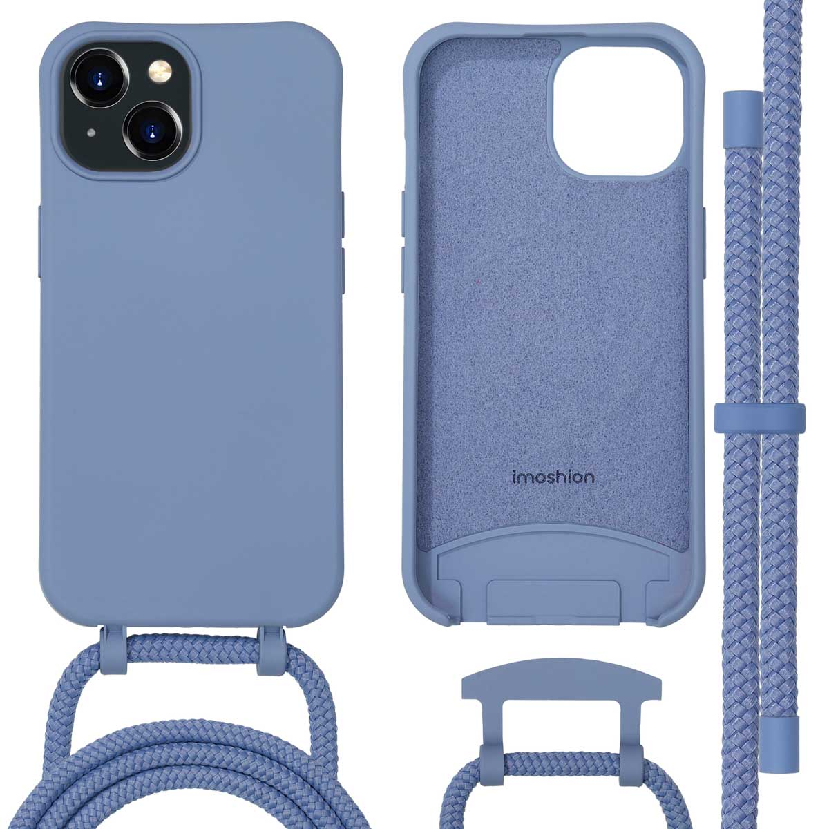 Lavender phone case with lanyard and imoshion logo.
