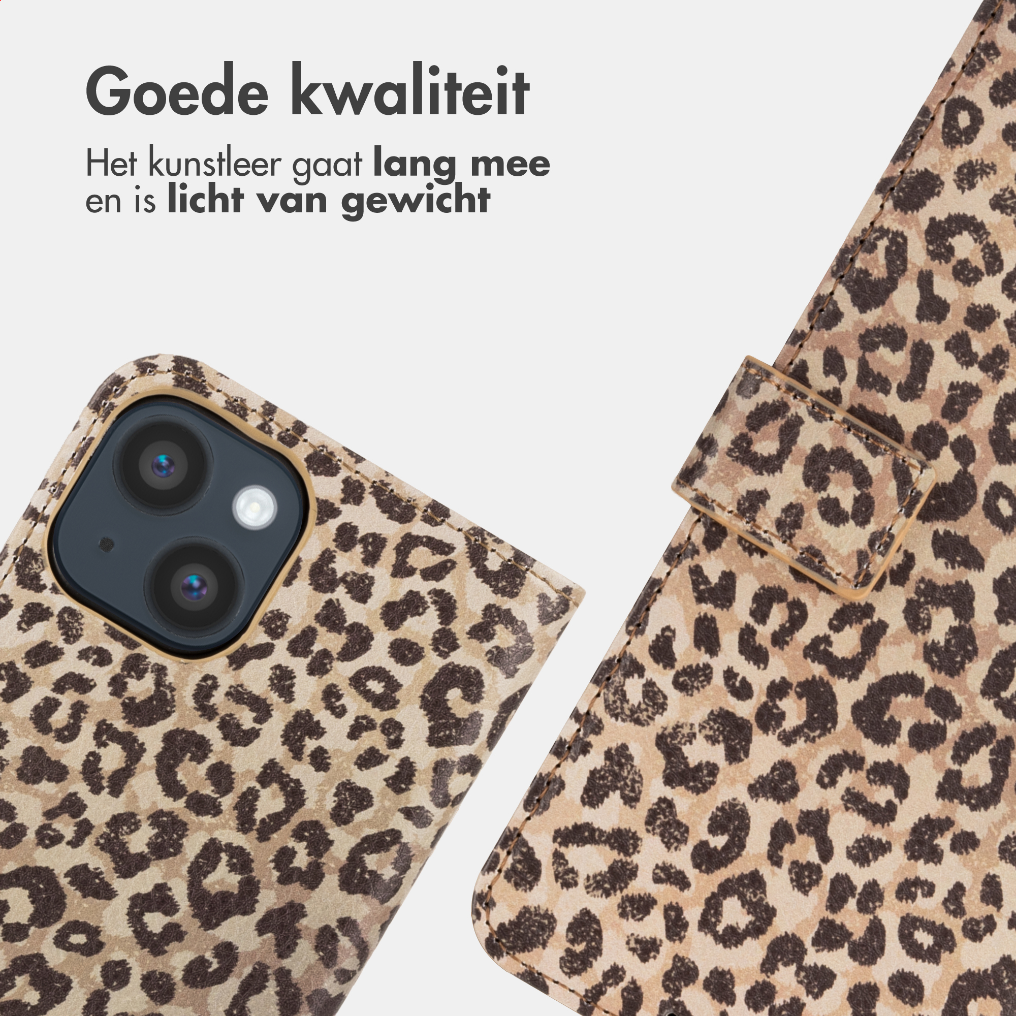 Custodia per telefono con stampa leopardata e modulo fotocamera.