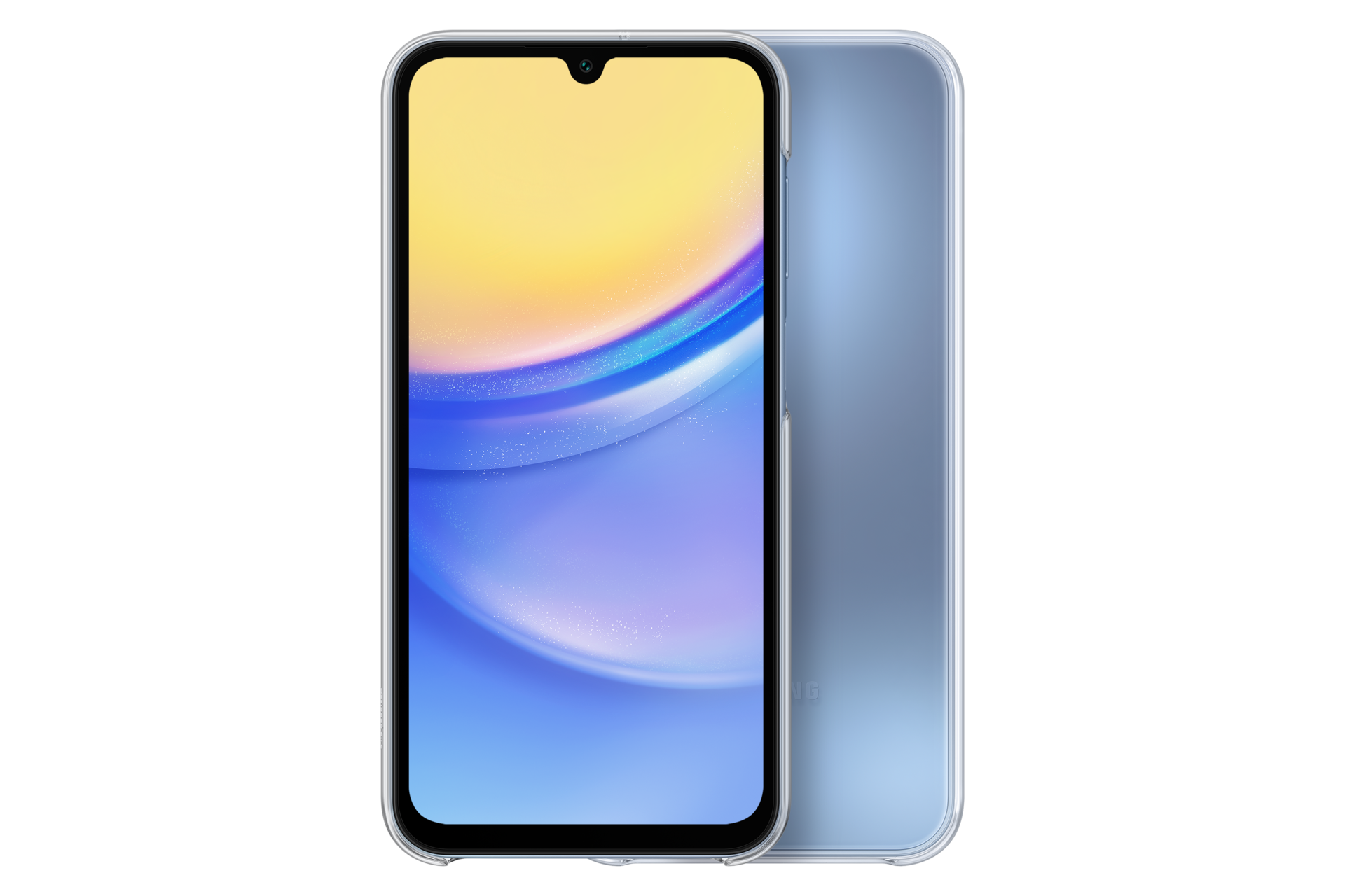 Niebieski smartfon z stylizowanym tłem na ekranie.