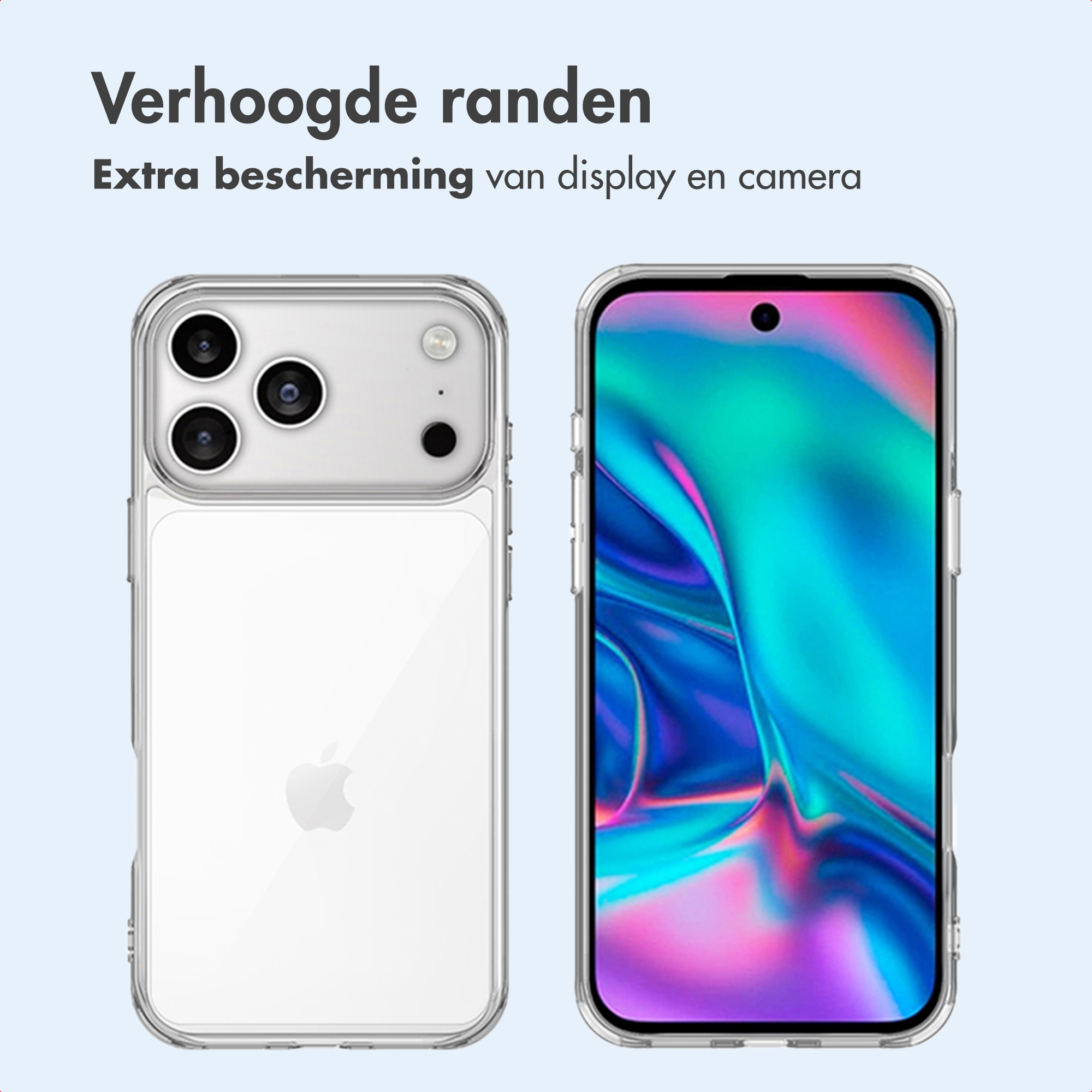 Una custodia trasparente mostra il retro e il davanti di un iPhone.
