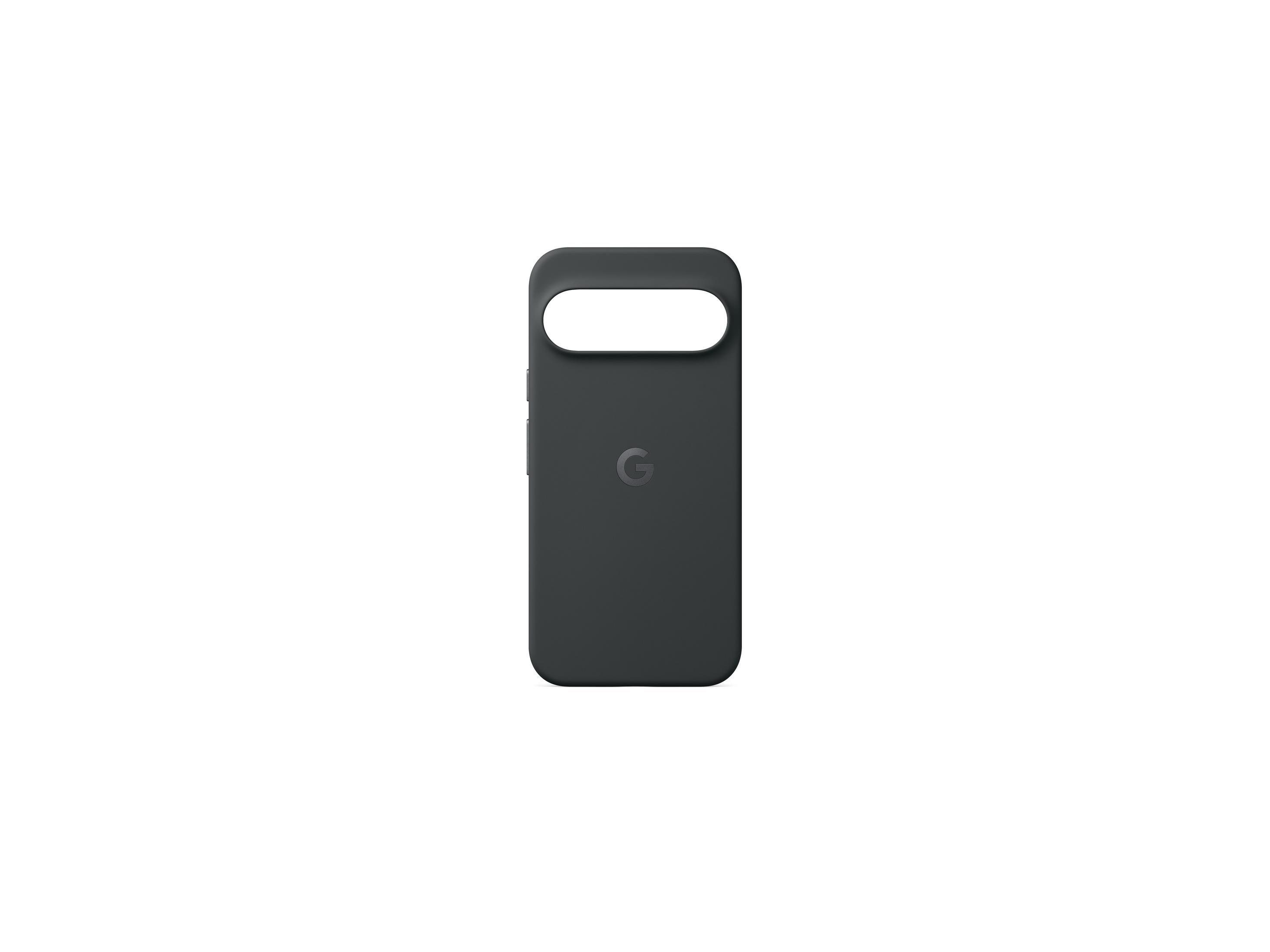 Una funda de teléfono gris oscuro con el logo de Google.