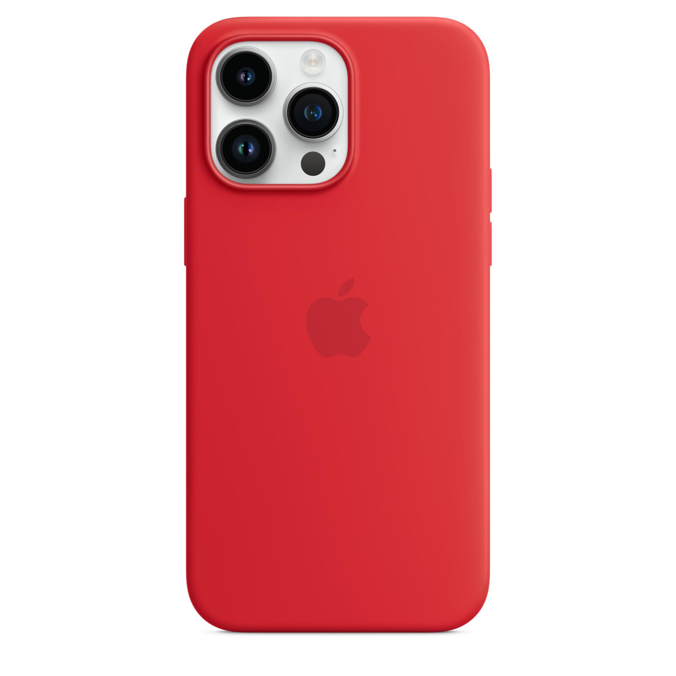 Rote Handyhülle mit Apple Logo und dreifacher Kameraaussparung.