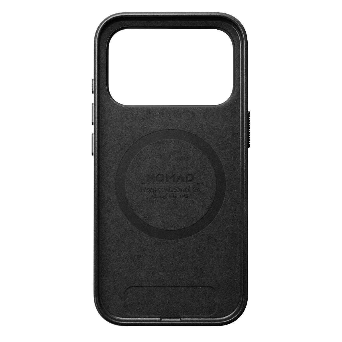 Czarne etui na telefon z pierścieniem magnetycznym i logo Nomad.