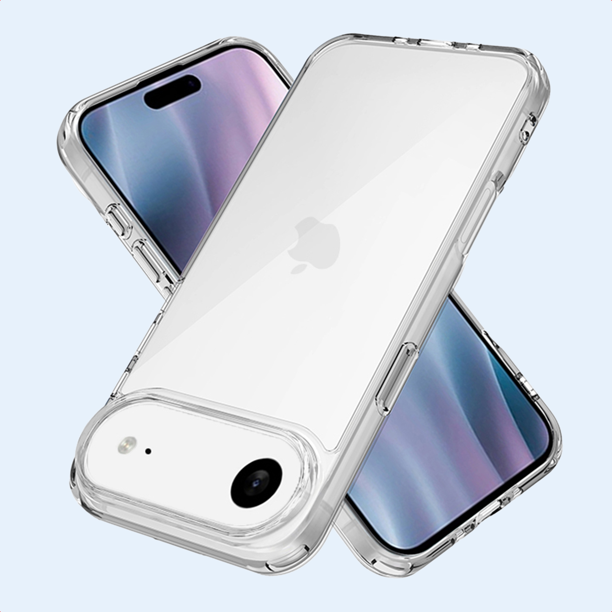 Due custodie trasparenti per telefono con logo Apple visibile.