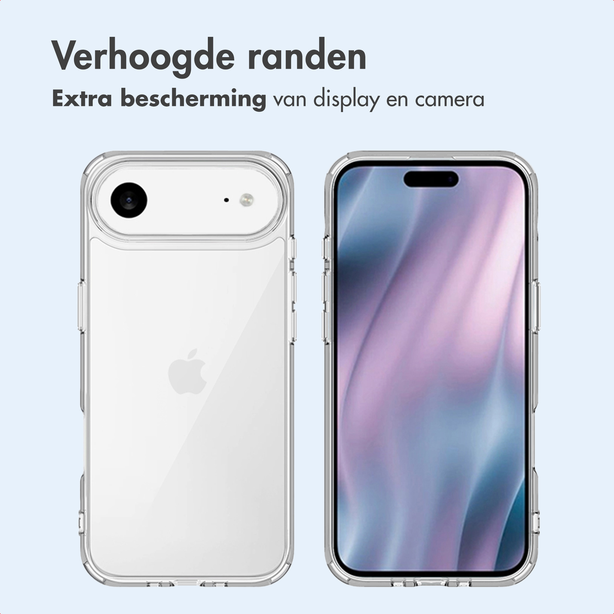 Una custodia trasparente mostra il retro e il davanti di un iPhone.