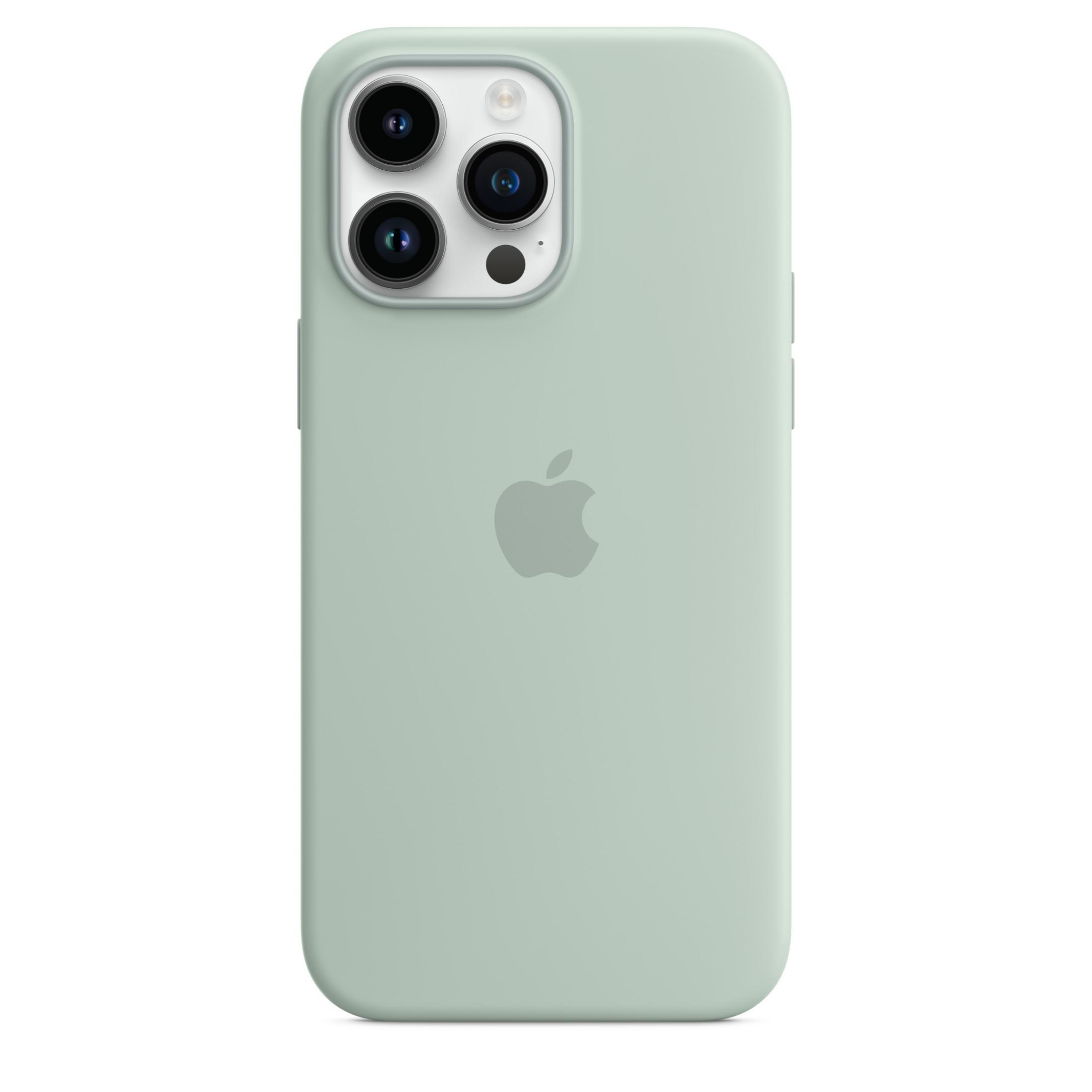 A light green phone case with an Apple logo and camera lenses.
