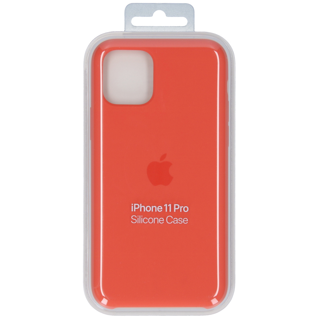 Funda roja de silicona para iPhone 11 Pro en empaque claro.
