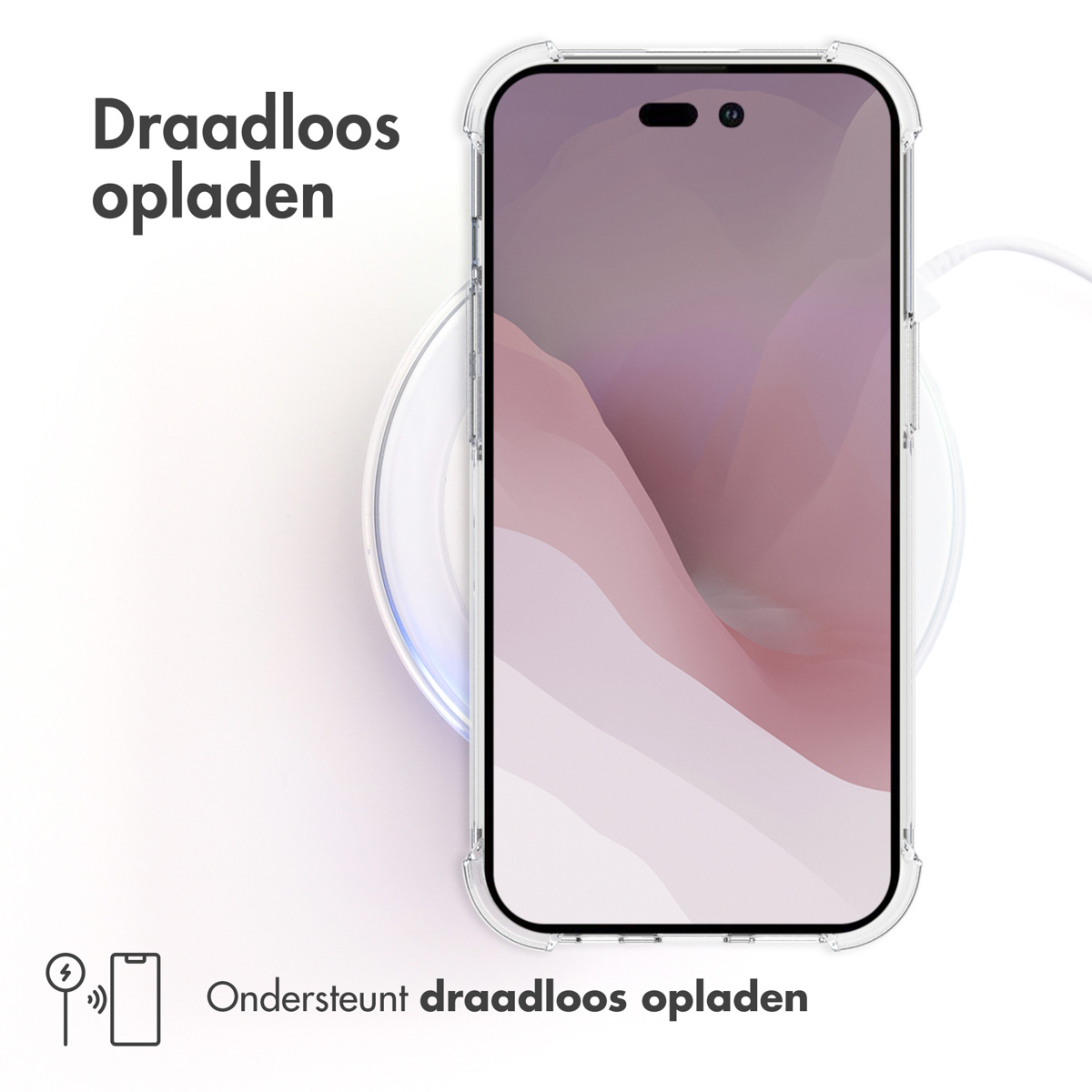 Uno smartphone si sta caricando in modalità wireless, mostrando uno sfondo colorato.