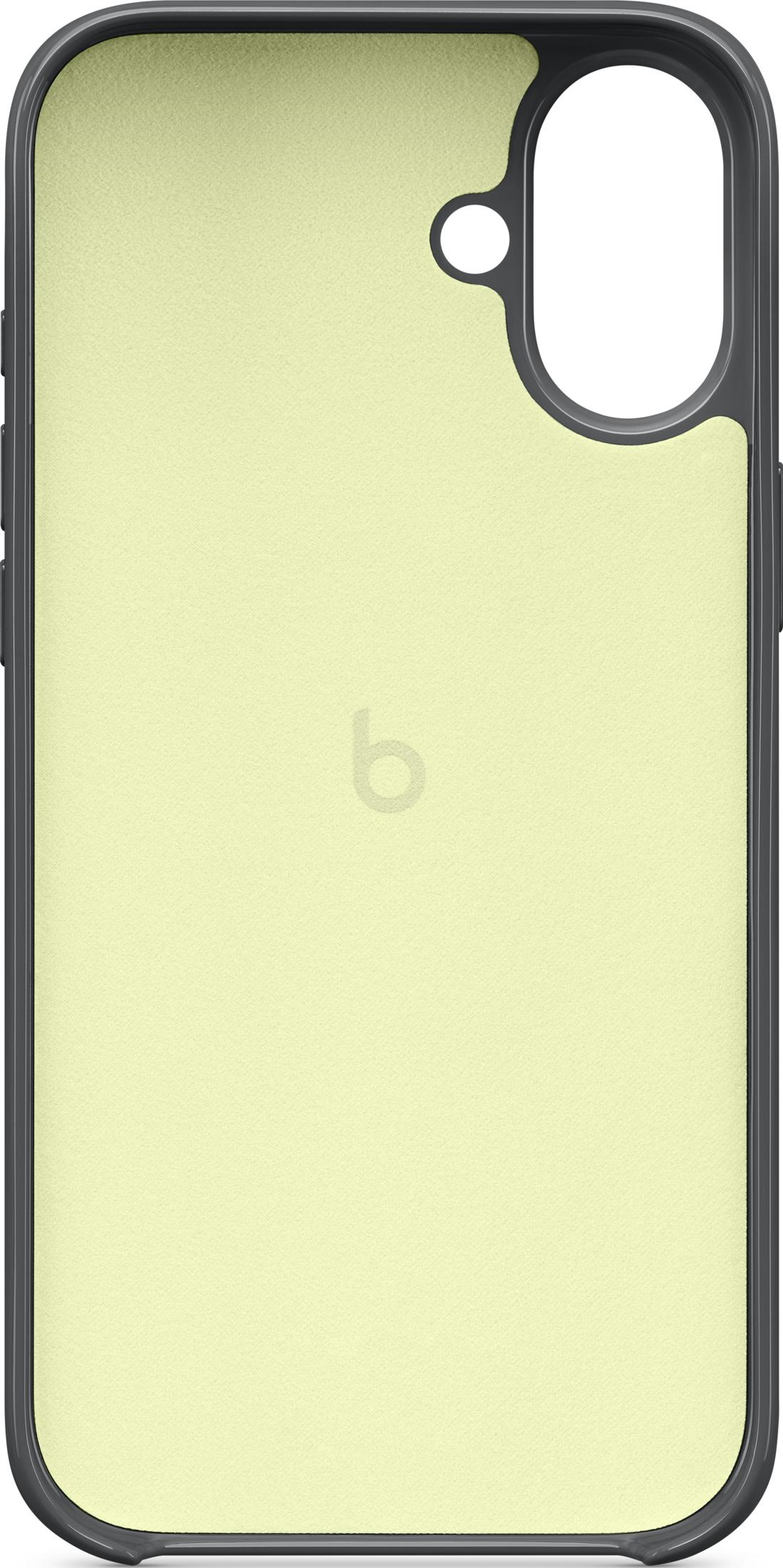 Funda de teléfono amarillo claro con borde oscuro y recorte de cámara.
