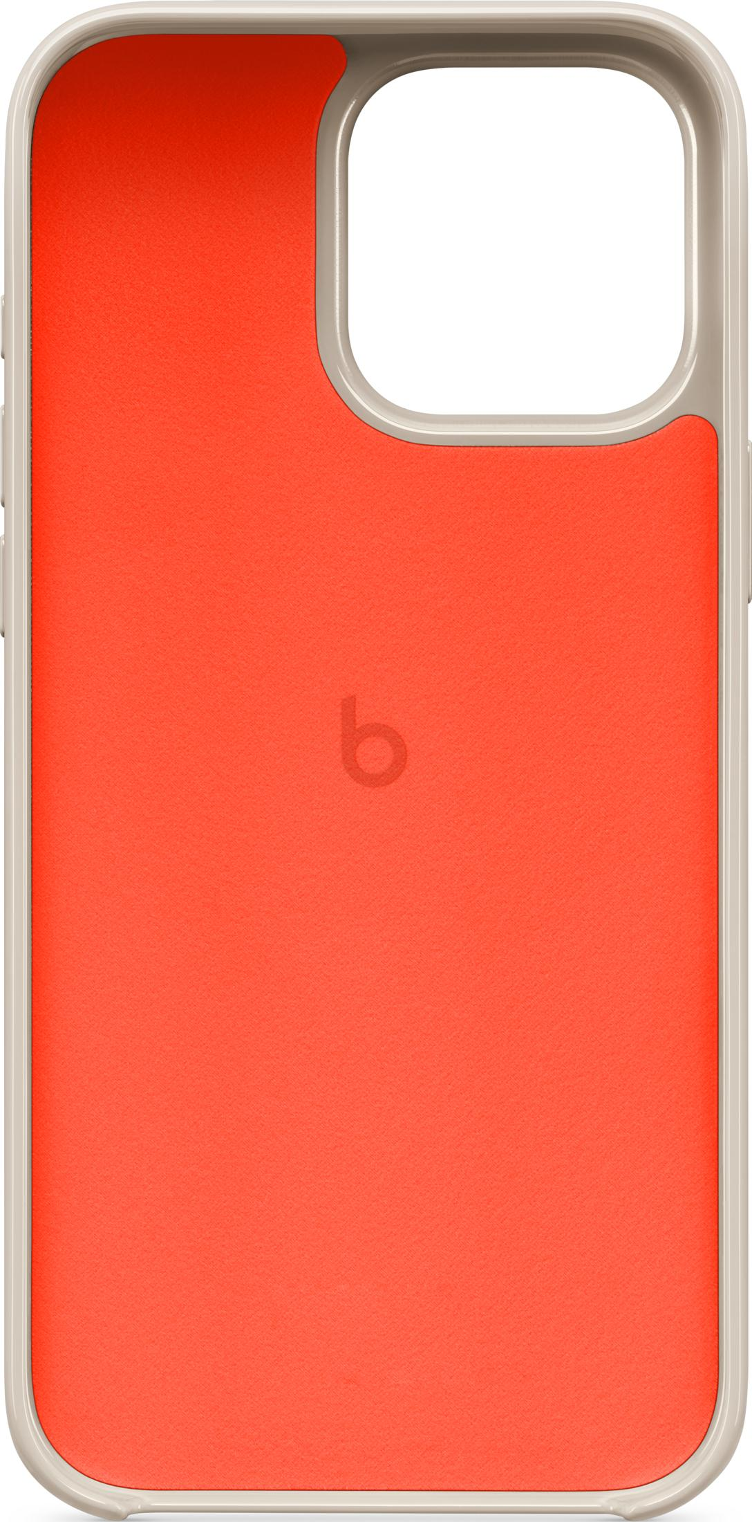 Orange Handyhülle mit einem schmalen grauen Rand und einem eingeprägten 'b'-Logo.