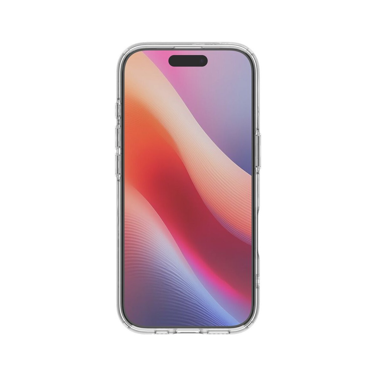 Una cover trasparente mostra uno smartphone con uno sfondo colorato.