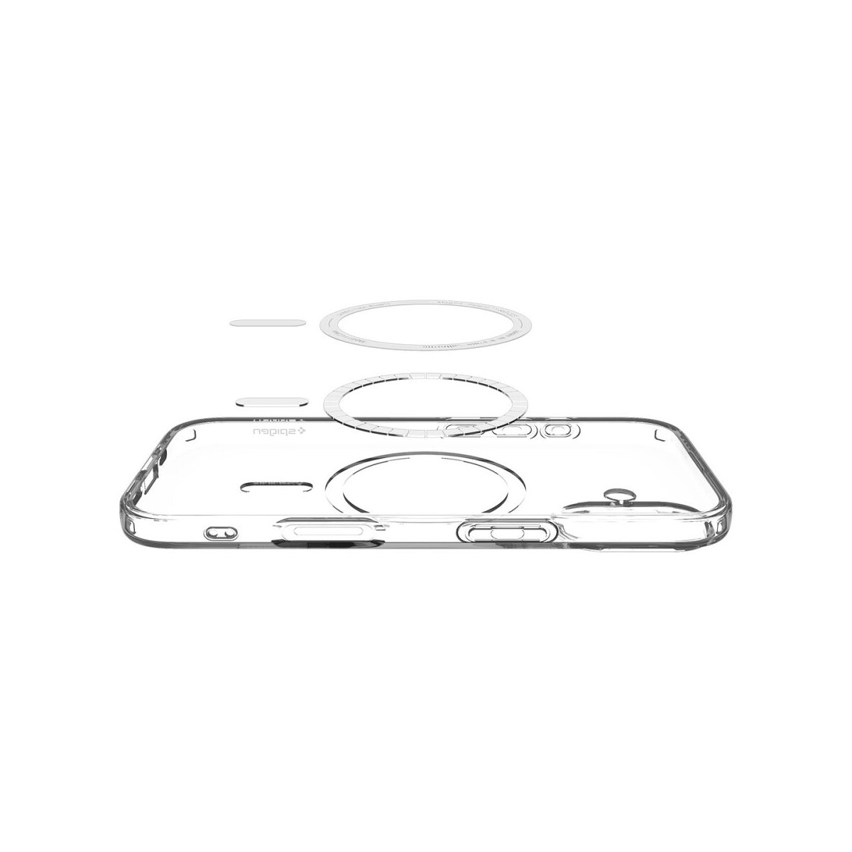 Custodia trasparente per telefono con anello magnetico e anello.