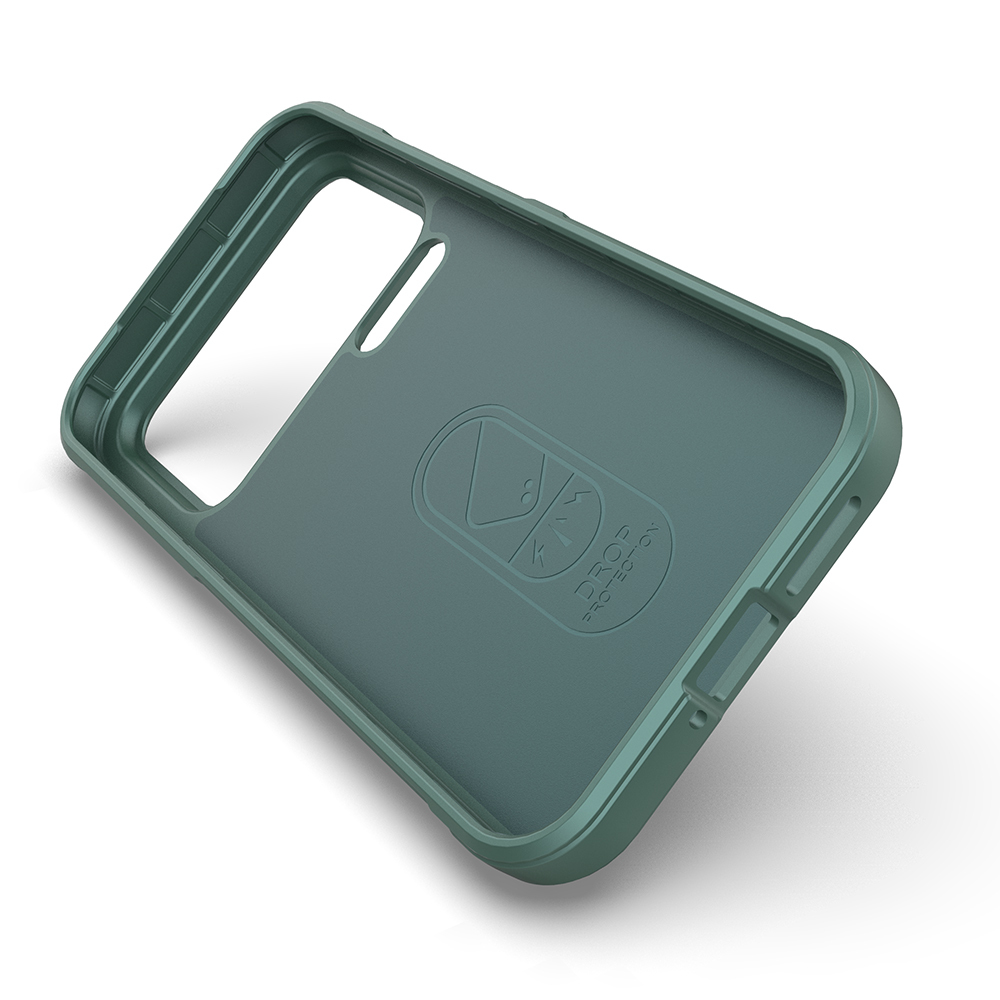 Yeşil telefon kılıfı içi "Drop Protection" logosuyla.