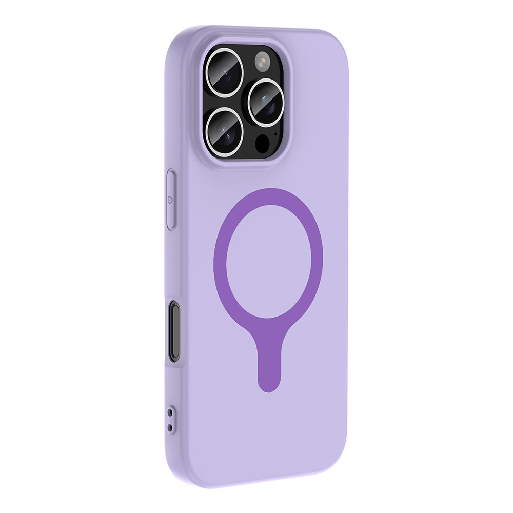 Daire desenli ve kamera kesimli lavanta rengi telefon kılıfı.