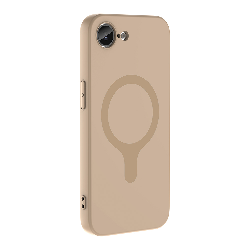 Arkada dairesel desenli bej renkli telefon kılıfı.
